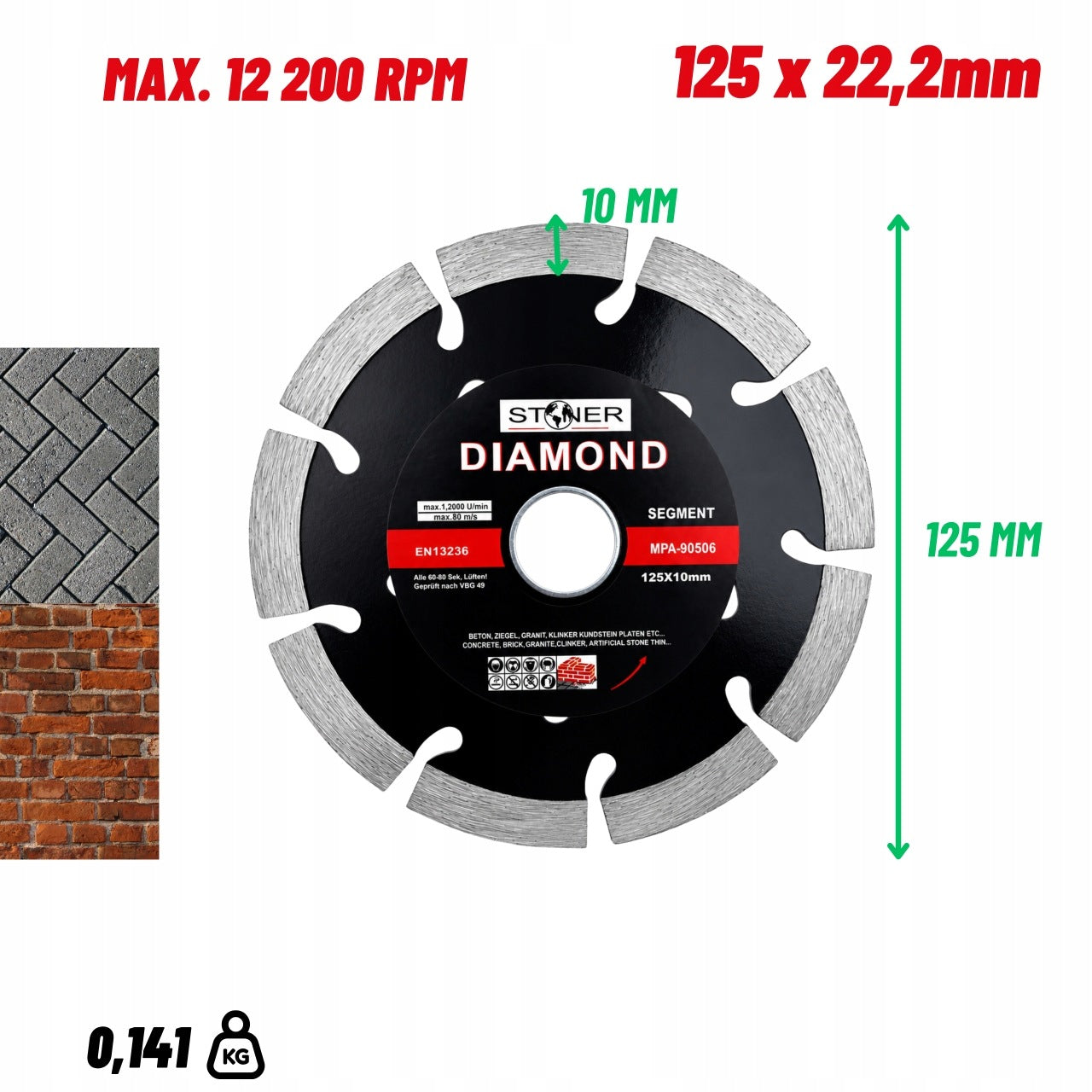 DIAMOND BLADE 125MM FOR CONCRETE CUTTING CUBES CUTTING BRICK SEGMENT Packaging status original