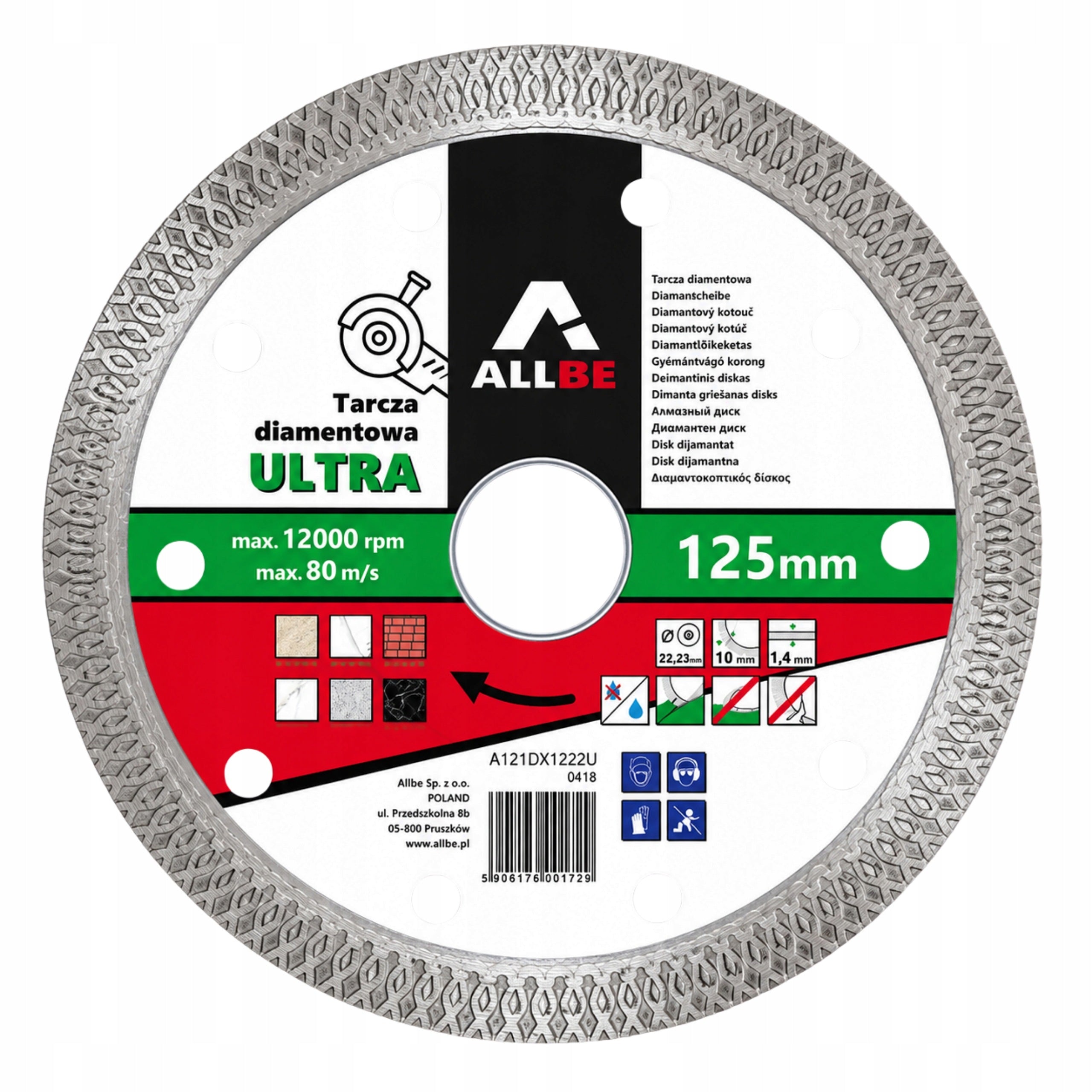 DIAMOND BLADE 125mm FOR CUTTING GRANITE TILE STONEWARE 10MM SEGMENT Manufacturer code A121DX1222U