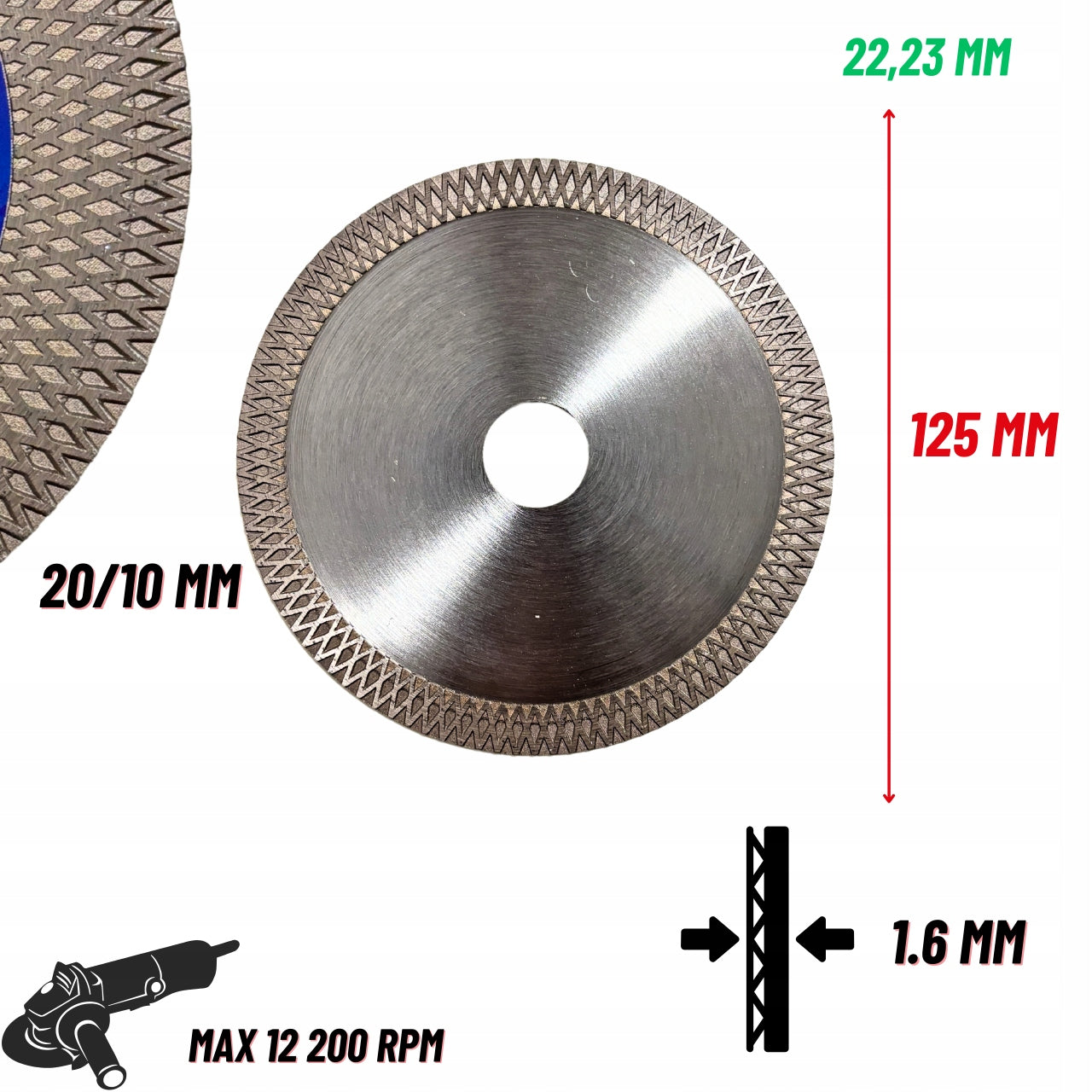 DIAMOND BLADE 125mm FOR STONEWARE CUTTING TILES AND GRINDING CERAMIC 45° Disc type cutting
