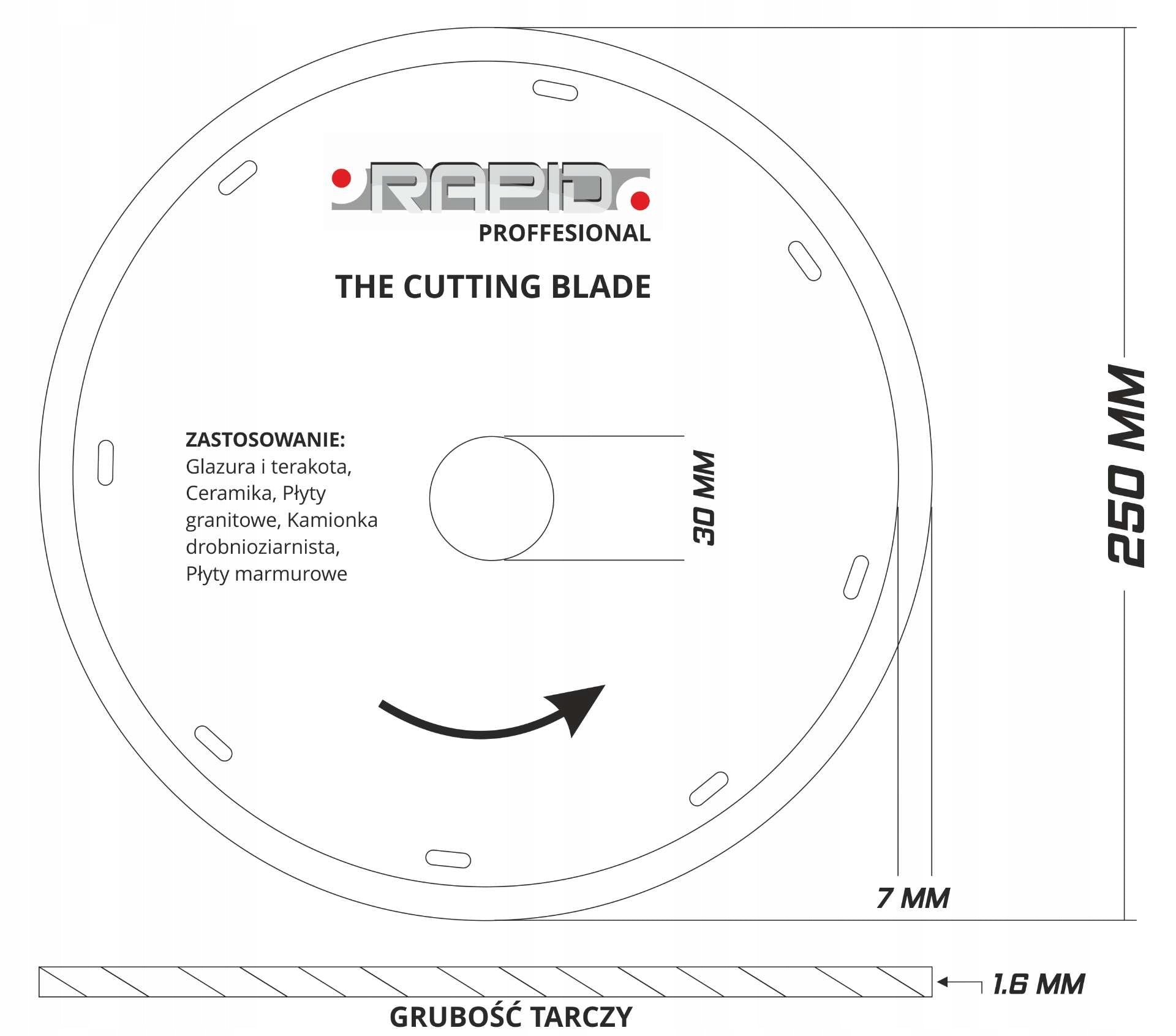 DIAMOND BLADE 250x1.6x30.0 SMOOTH RAPID NO JAGGED EDGES 08717 Disc diameter 250mm