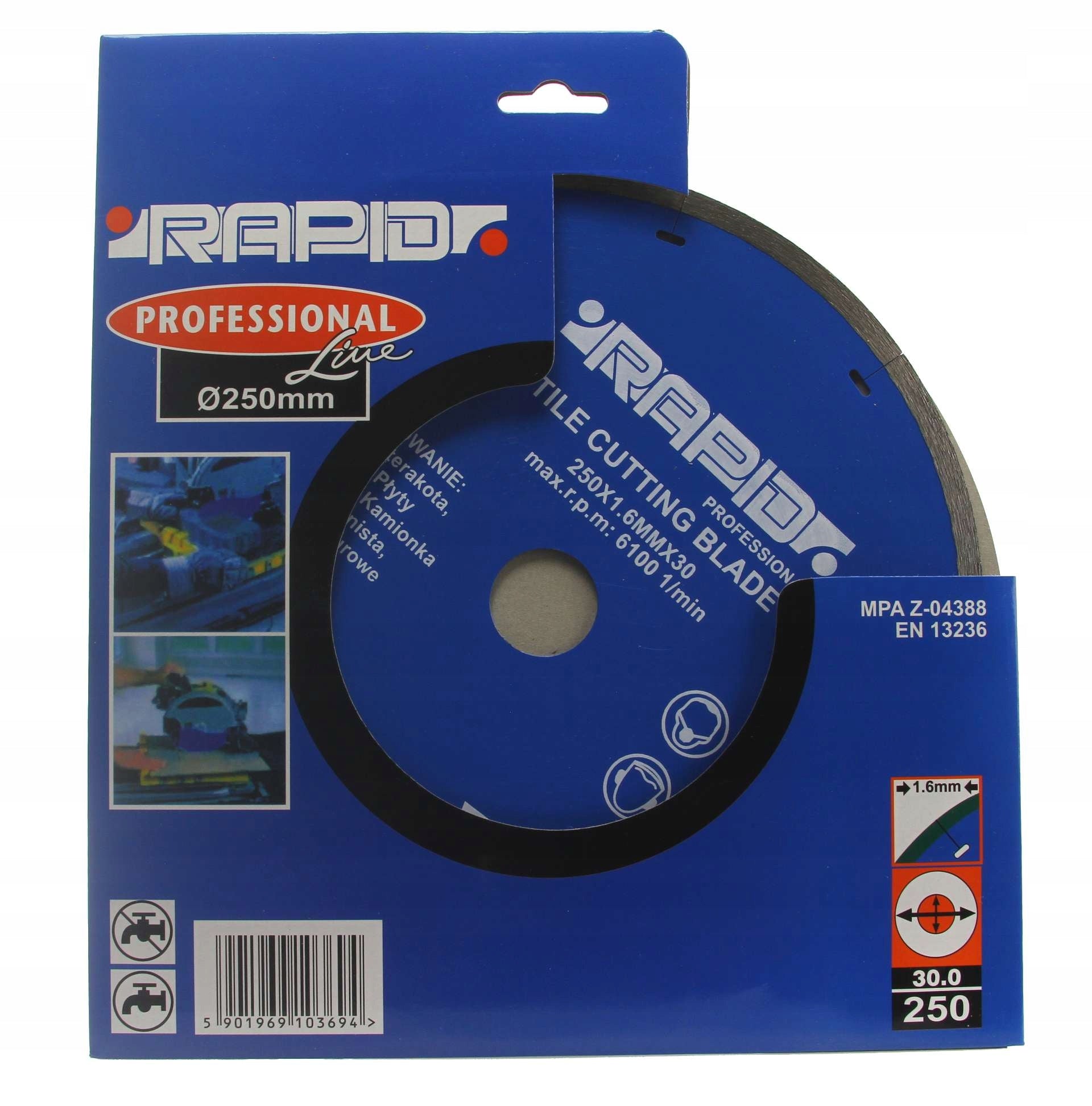 DIAMOND BLADE 250x1.6x30.0 SMOOTH RAPID NO JAGGED EDGES 08717 Disc type cutting