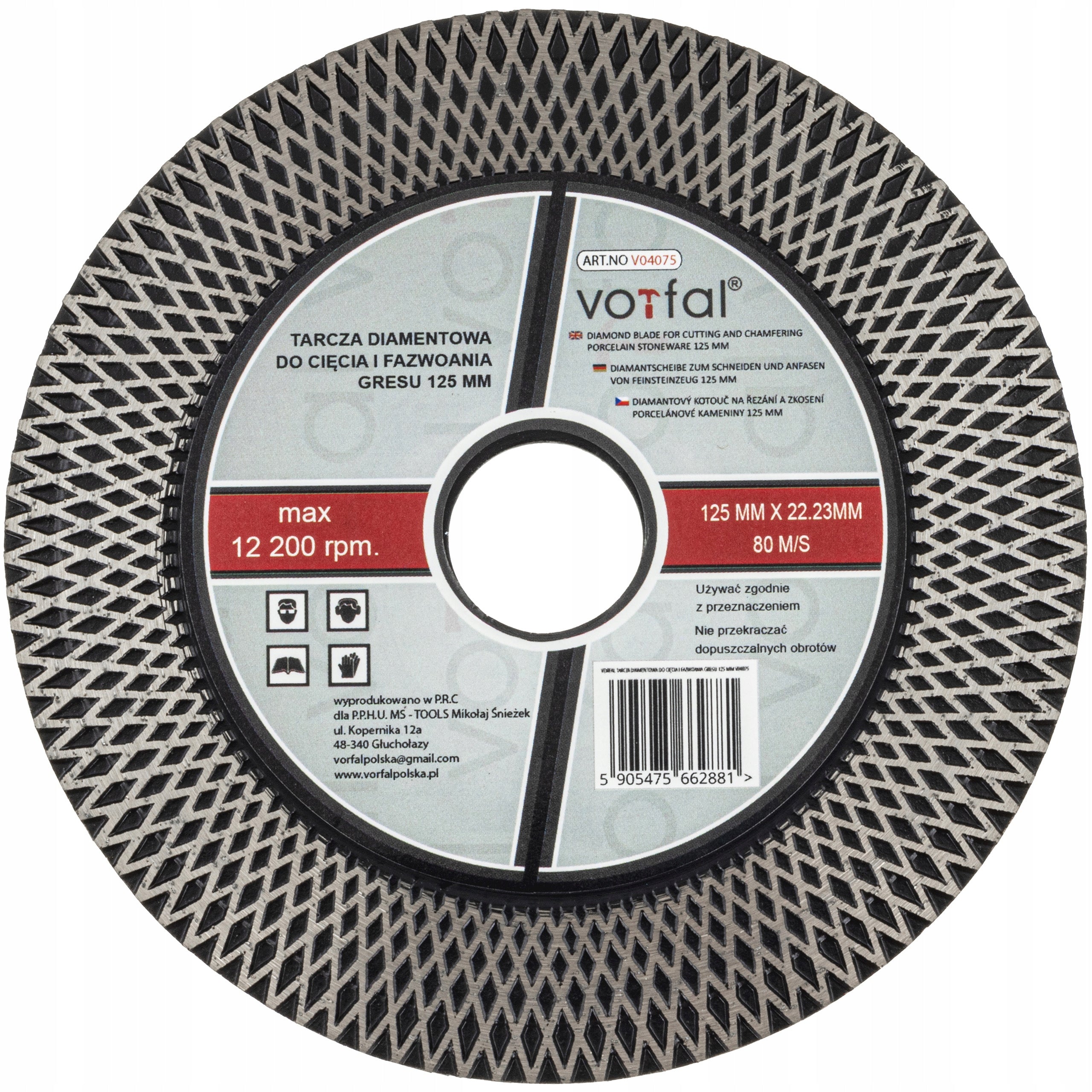 DIAMOND CUTTING DISC GRINDING STONEWARE SINTER GLAZE TILES 125MM 2IN1 Manufacturer code V04075