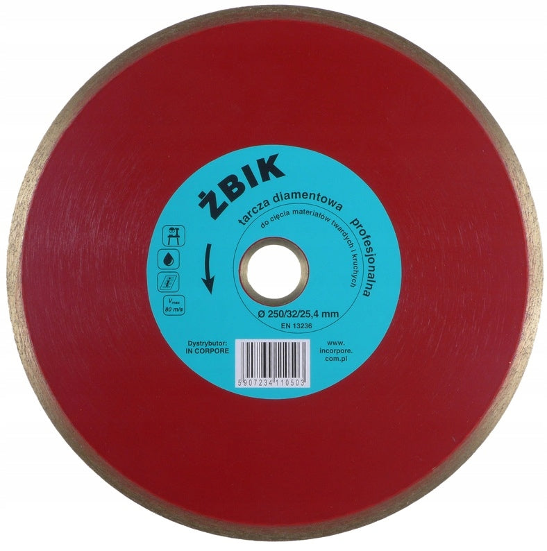 DIAMOND DISC FOR CUTTING POTTERY SINTED CERAMICS ŻBIK 250mm 25.4mm
