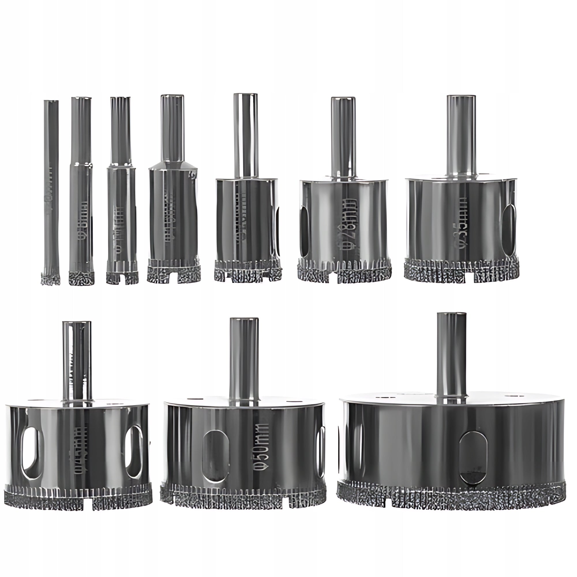 DIAMOND HOLE SAW FOR STONEWARE GLASS TILES DRILL BITS 6-68 mm SET OF 10 PCS. Product weight with unit packaging 0.5 kg