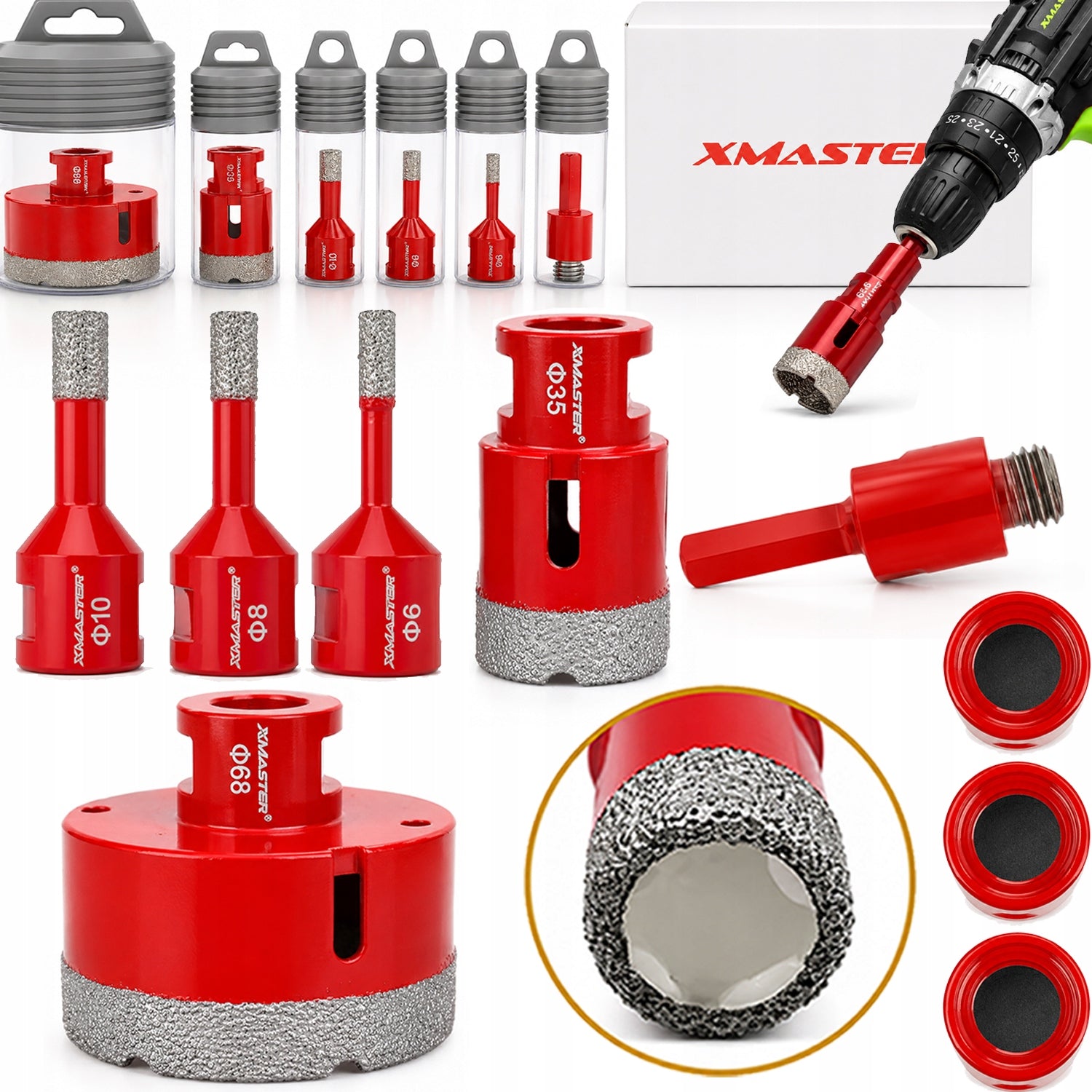 DIAMOND HOLE SAW LACE FOR STONEWARE M14 SET ⌀ 6,8,10,35,68 mm +ADAPTER