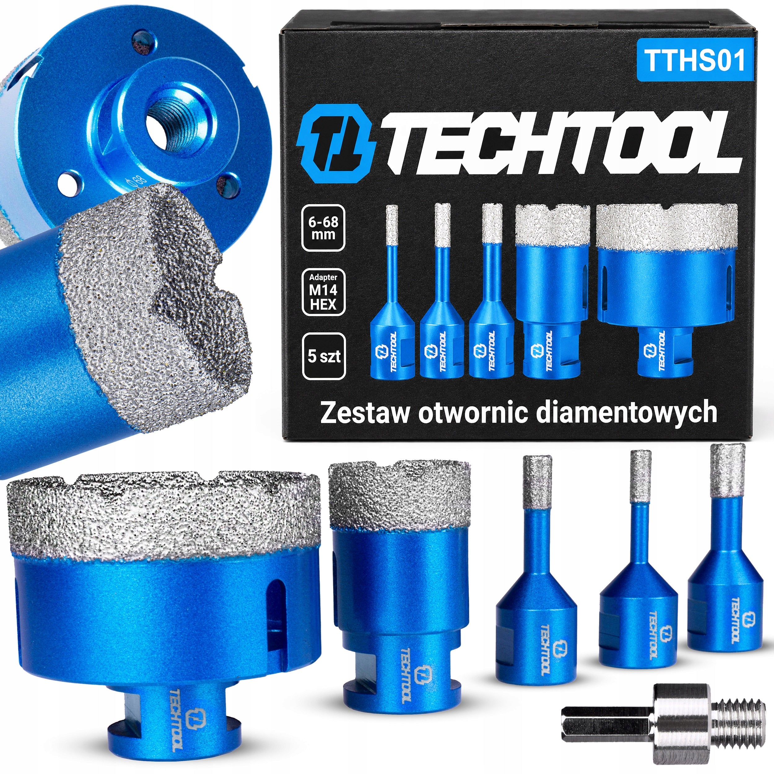 DIAMOND HOLE SAW LACE FOR TILE STONEWARE SET OF FORAMINIFERA 6-68MM+ADAPTER