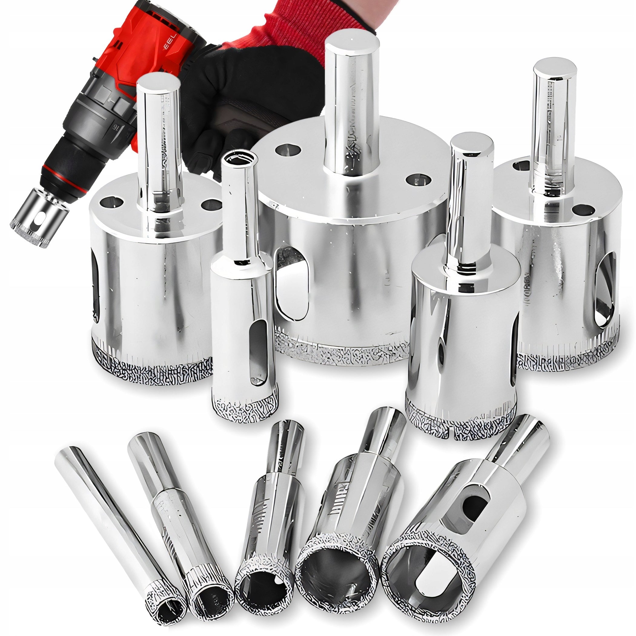 DIAMOND HOLE SAWS FOR GLASS STONEWARE LACE SET OF 10 pcs 6-68mm