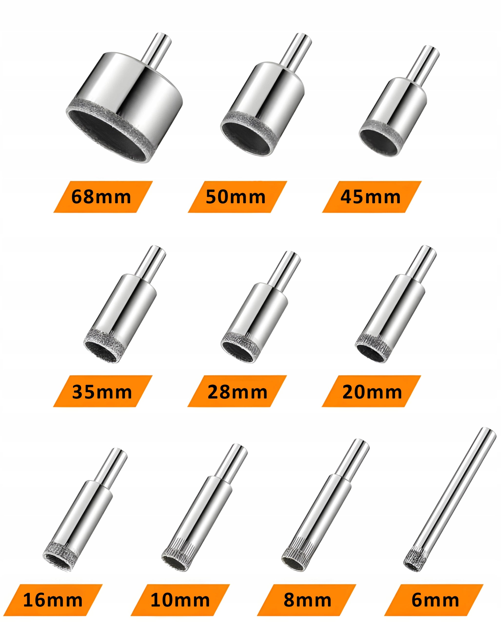 DIAMOND HOLE SAWS FOR STONEWARE TILES GLAZE GLASS LACE 6,8,10,35,68 mm Series DO WIERCENA NA SUCHO MOKRO UNIWERSALNE 1