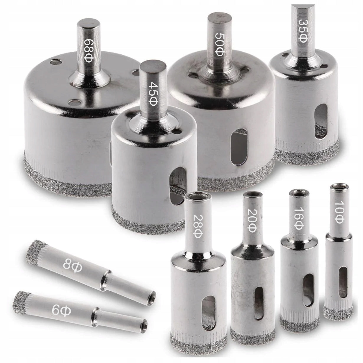 DIAMOND HOLE SAWS STONEWARE TILE GLASS 6-68mm MTA LARGEST SET OF 10 Packaging status original