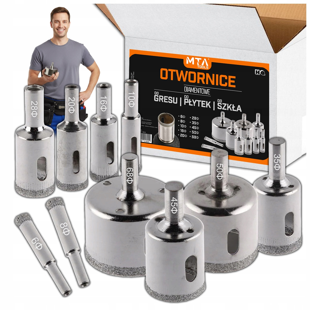 DIAMOND HOLE SAWS STONEWARE TILE GLASS 6-68mm MTA LARGEST SET OF 10