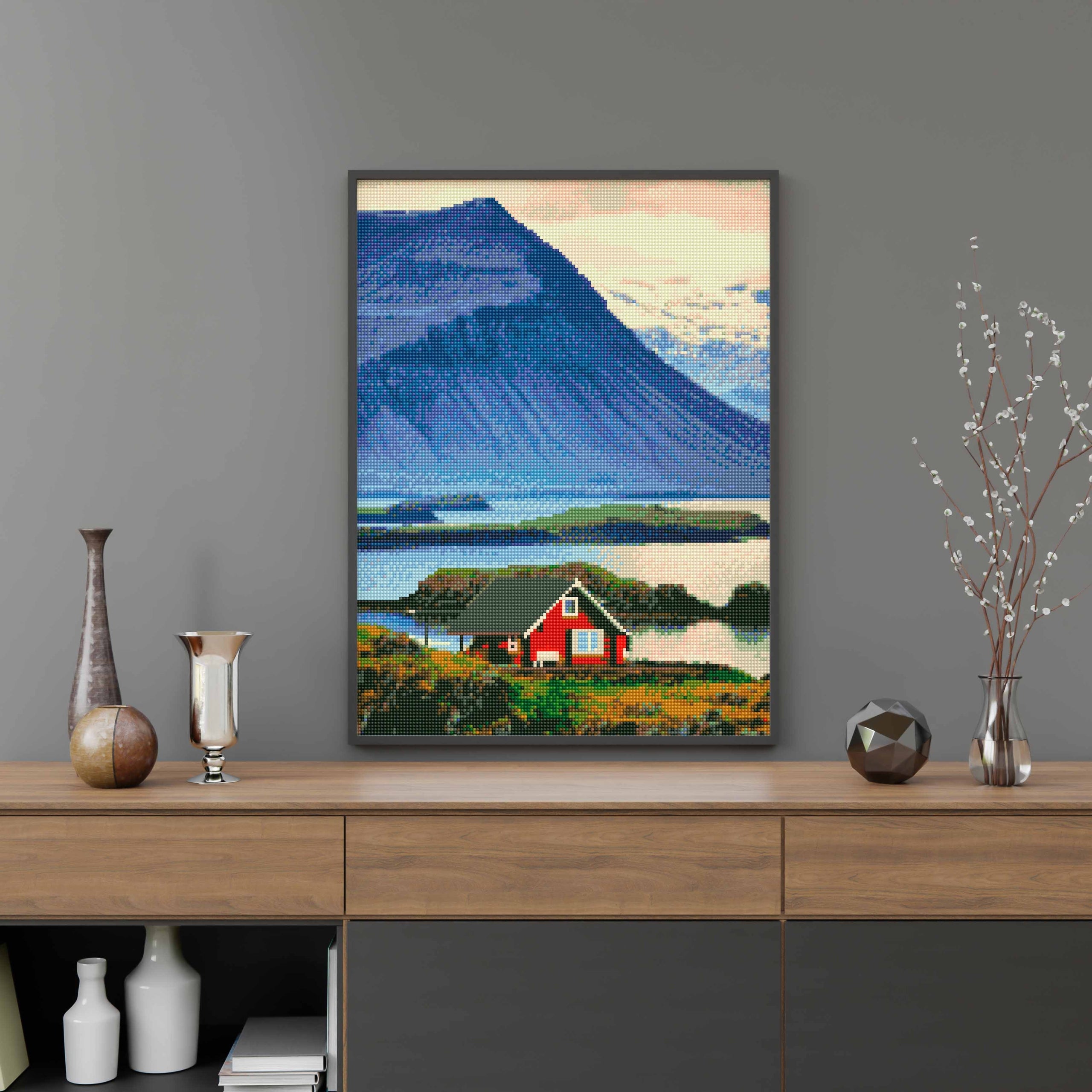 Diamantmosaik Ohart Schiff im Fluss, 40*50 cm 