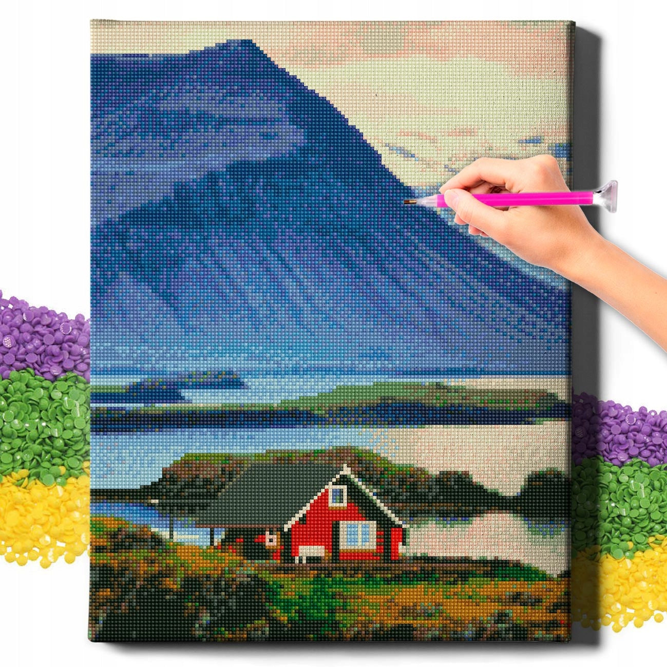 Diamantmosaik Ohart Schiff im Fluss, 40*50 cm 