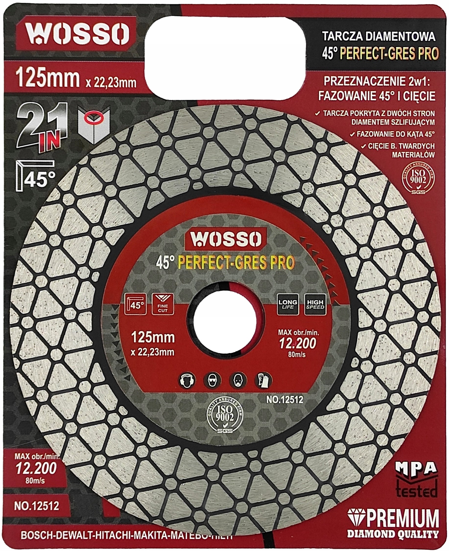 DIAMOND disc 125 for CUTTING at 45 degrees stoneware PERFECT Gres PRO Brand WOSSO