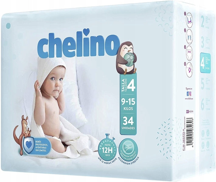 DIAPERS CHELINO SIZE 4 (9 – 15 KG) – 34 PIECES SUPER ABSORBENT