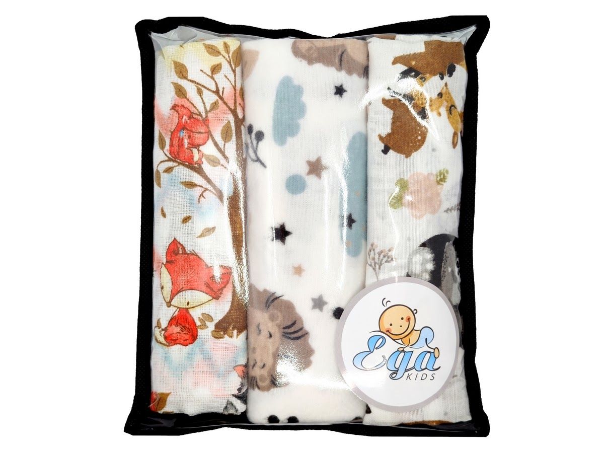 DIAPERS FOREST ANIMALS TETRA FLANNEL MUSLIN Brand EGA