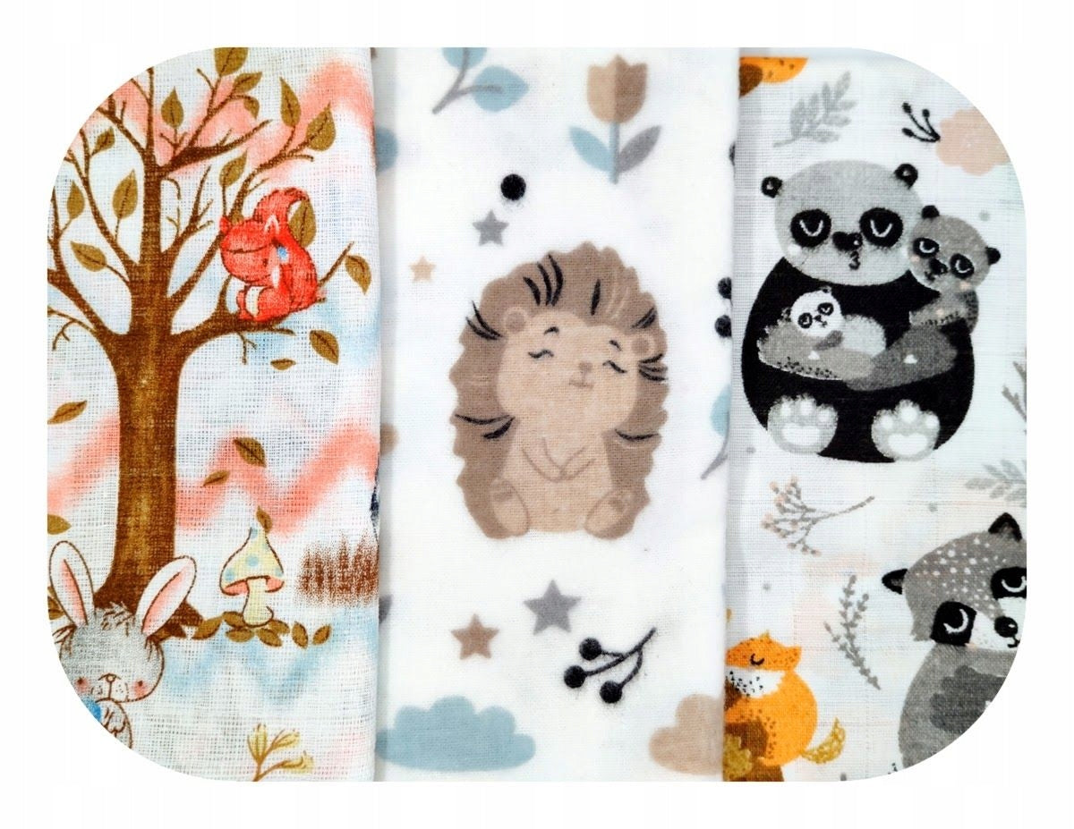 DIAPERS FOREST ANIMALS TETRA FLANNEL MUSLIN