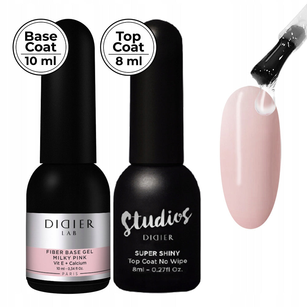 Set Didier Lab Fiber Base, Milky Pink + Top Super Shiny, 2-tlg. 