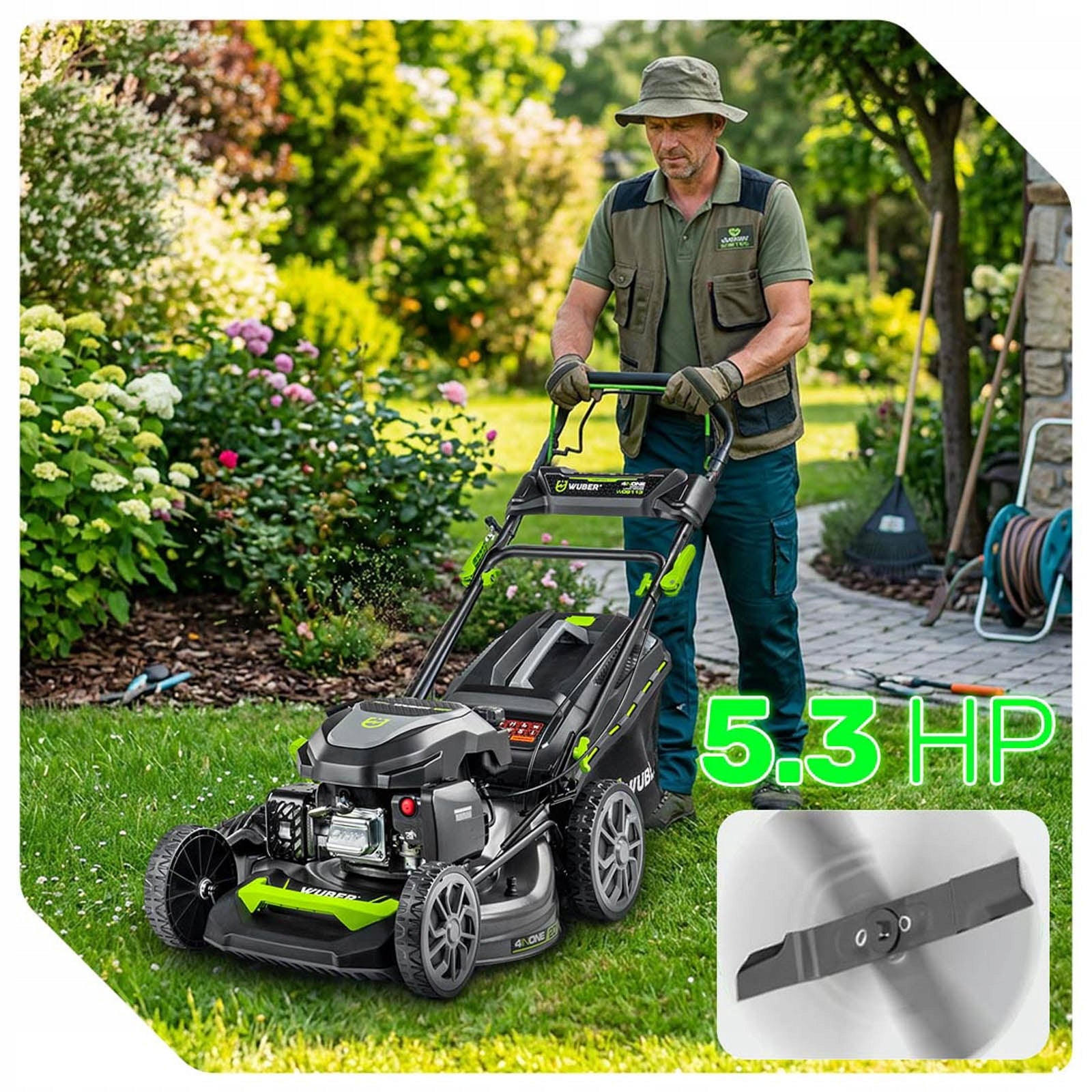 DIESEL LAWN MOWER WITH DRIVE 7x ADJUSTABLE HEIGHT LARGE WHEELS STRONG 51CM Basket capacity 60 l