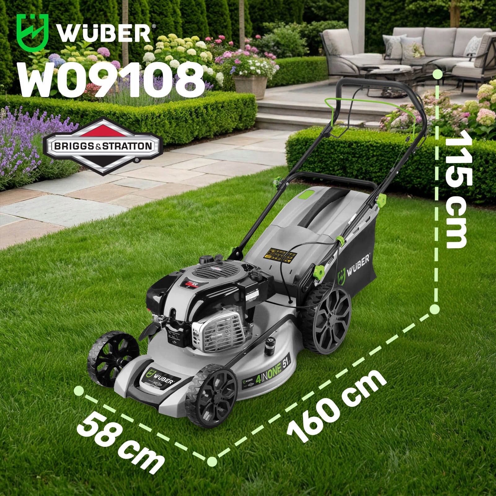 DIESEL MOWER WITH DRIVE BRIGGS & STRATTON 750 FOR GRASS STRONG 51CM PRO Brand Wuber