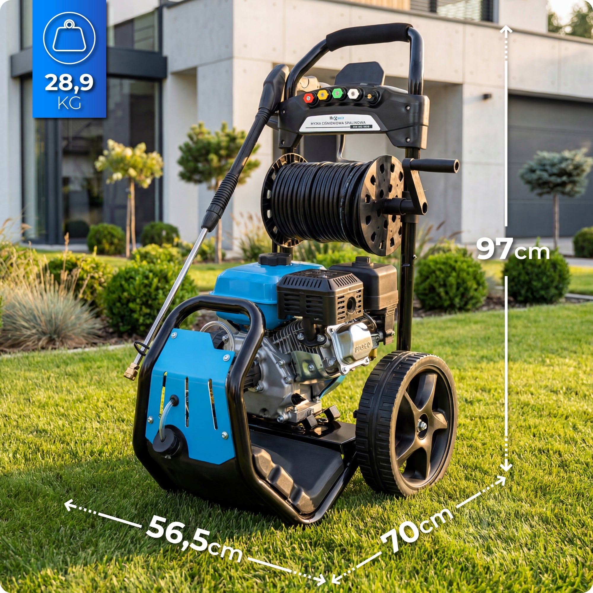 DIESEL PRESSURE WASHER HEXWELT 180 BAR 7 KM HOSE 20M TANK 5 NOZZLES Packaging status original
