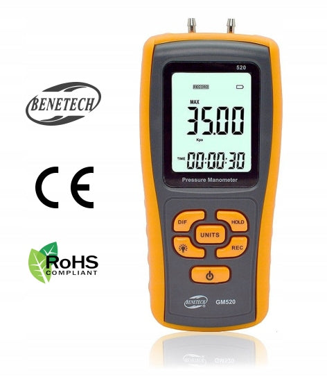 DIFFERENTIAL PRESSURE GAUGE DIGITAL PRESSURE TESTER VACUUM USB+ LCD Brand Benetech
