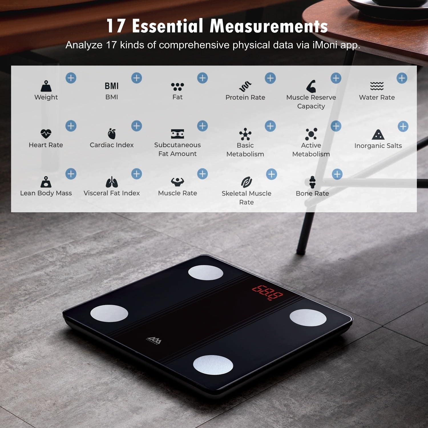 DIGITAL BLUETOOTH PERSONAL SCALE LED BODY COMPOSITION ANALYSIS Model Cyfrowa waga osobowa z aplikacją, funkcja Bluetoot