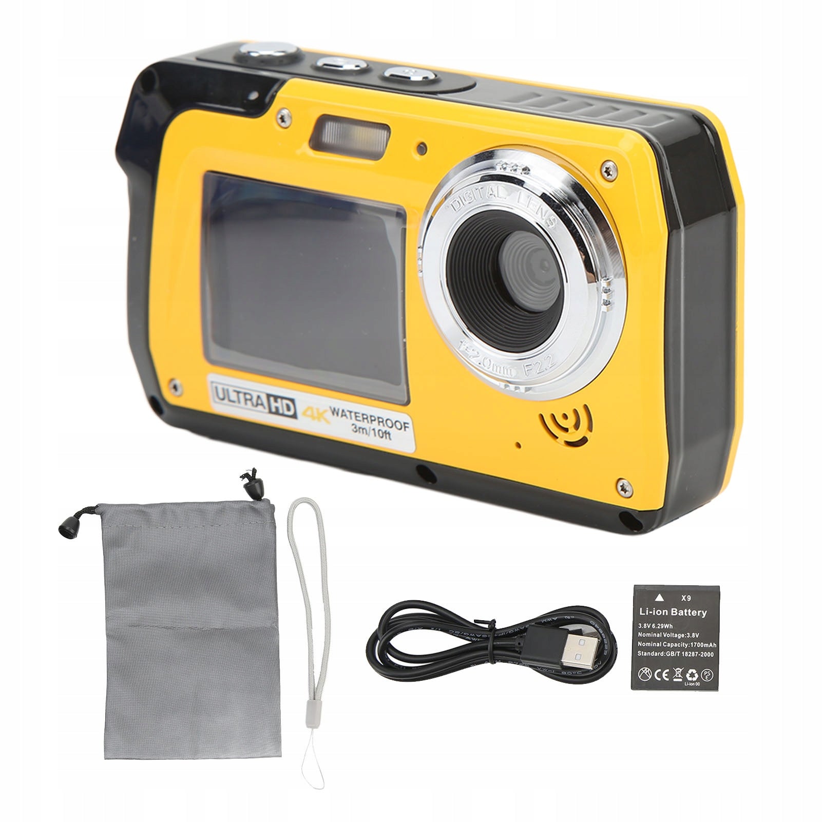 DIGITAL CAMERA 4K 56MP 18X ZOOM WATERPROOF LANYARD BAG SET