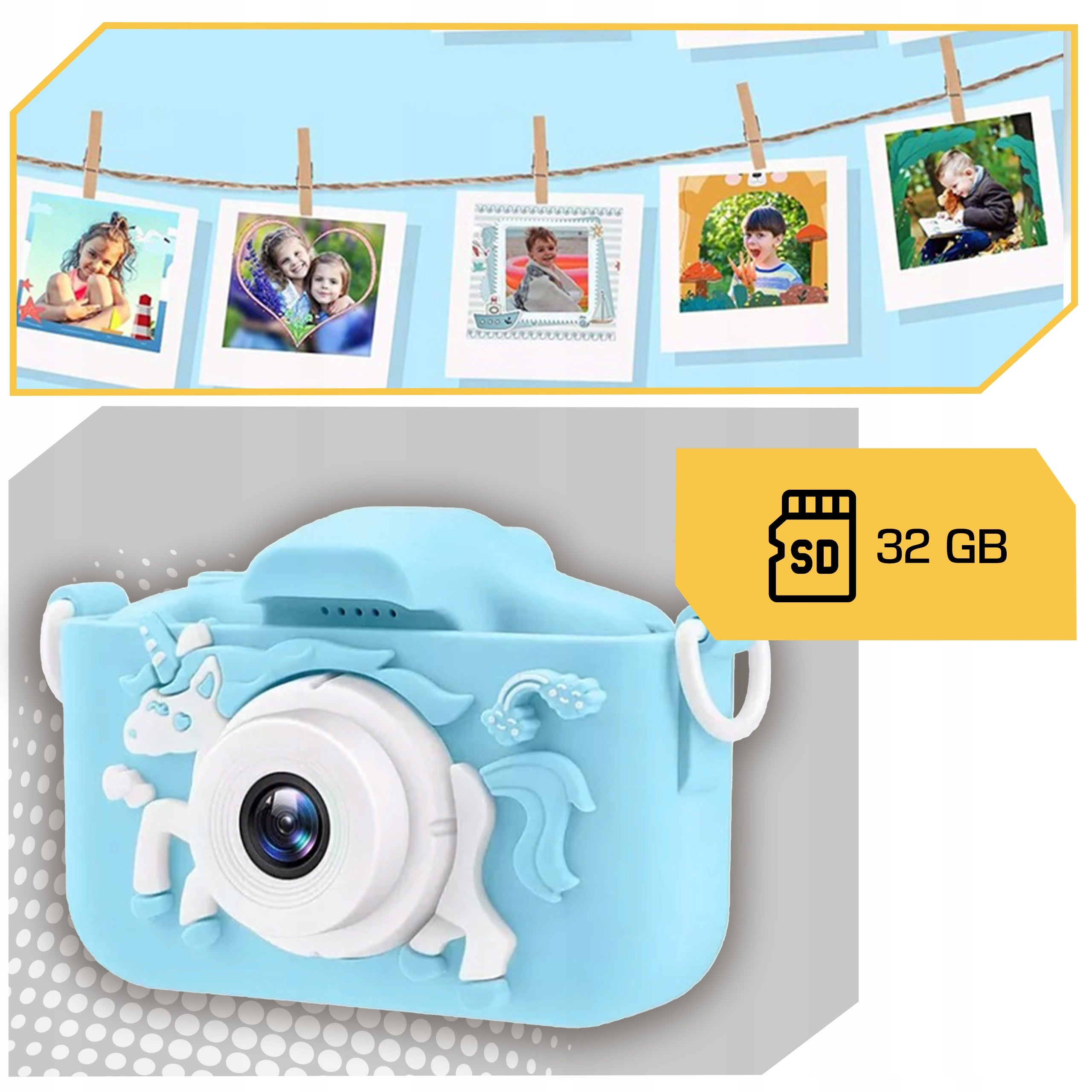 DIGITAL CAMERA CHILDREN Photo BLUE UNICORN + CARD 32GB Manufacturer code X5JEDN+32GB