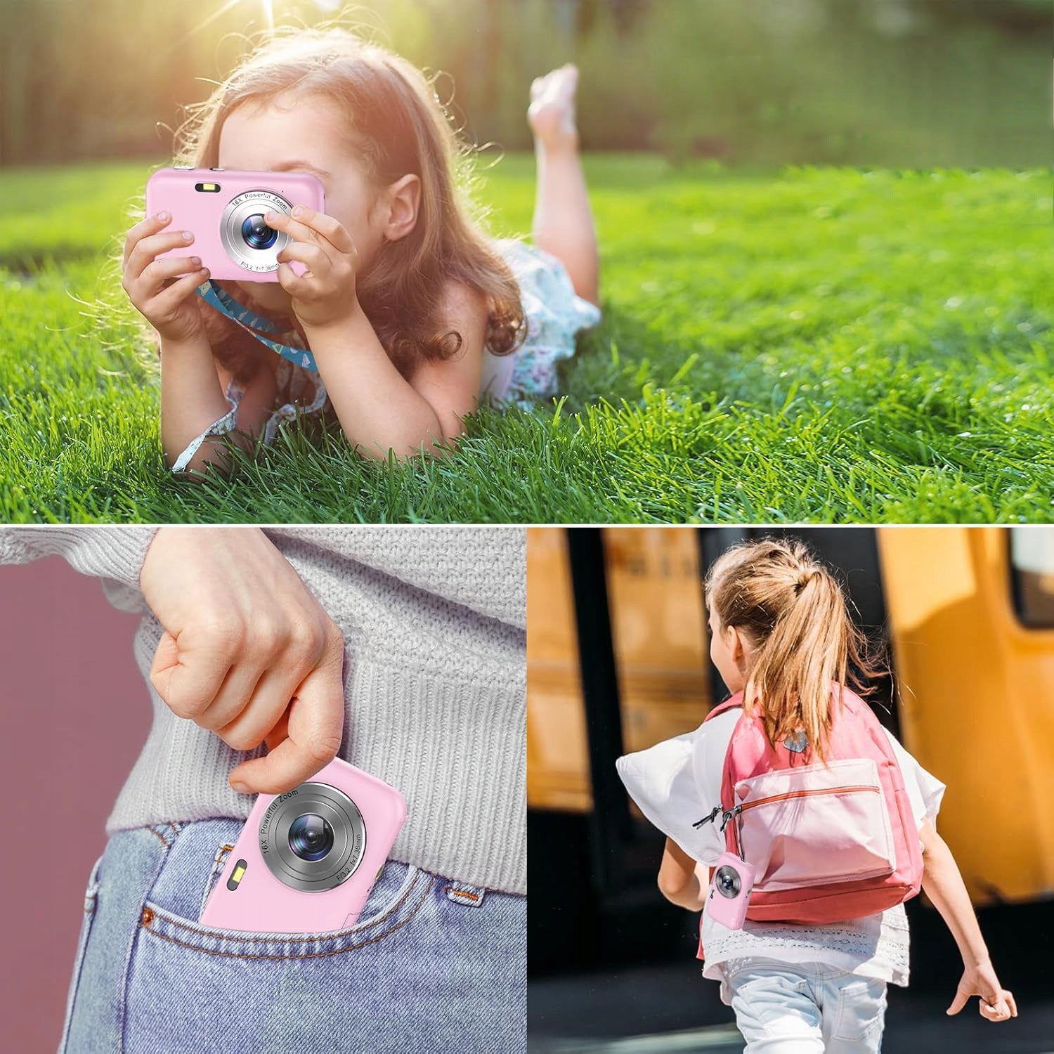 DIGITAL CAMERA FOR CHILDREN 1080P PINK 16X+CARD 32 GB 44MP+LEAD 2XAKU Brand no brand