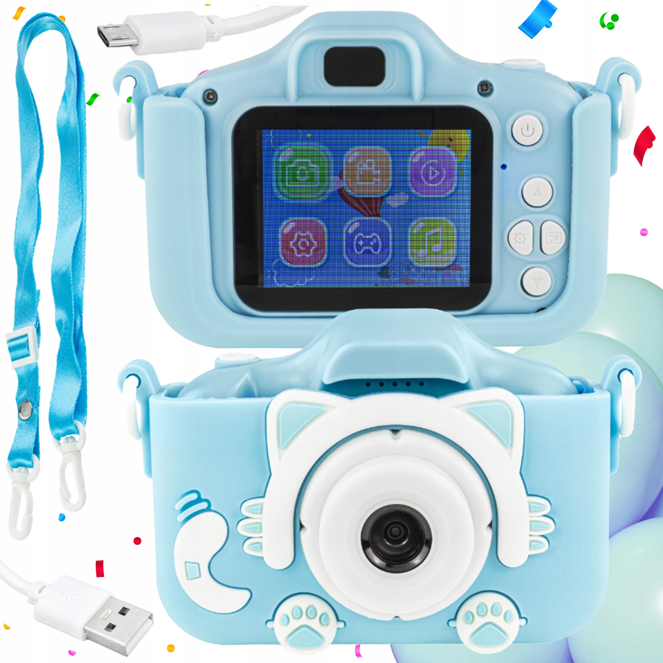 DIGITAL CAMERA FOR CHILDREN BLUE KITTEN + 32GB CARD
