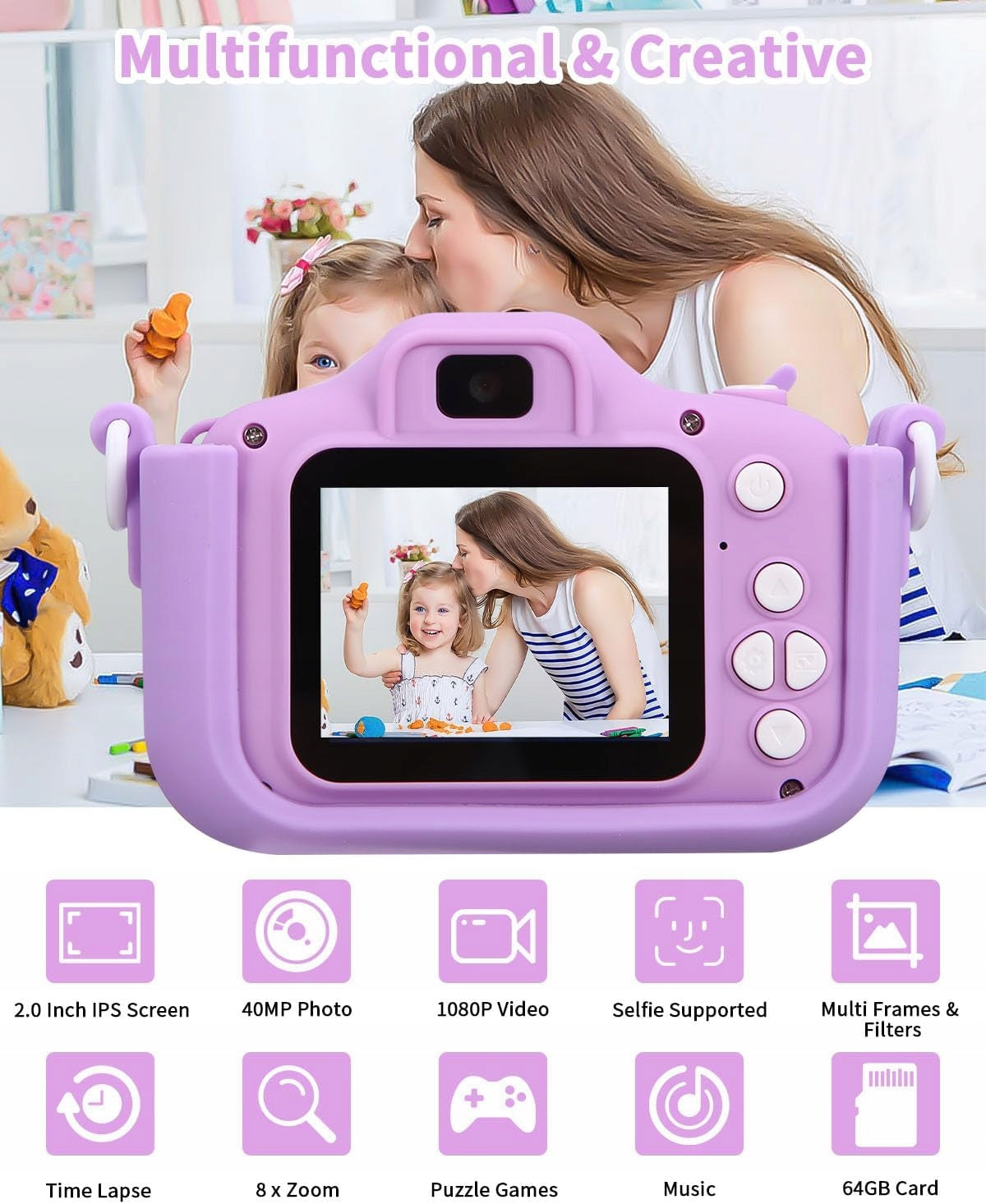 DIGITAL CAMERA FOR CHILDREN IDEAL FOR A GIRL UNICORN MOTIF PURPLE EAN (GTIN) 0099996784506