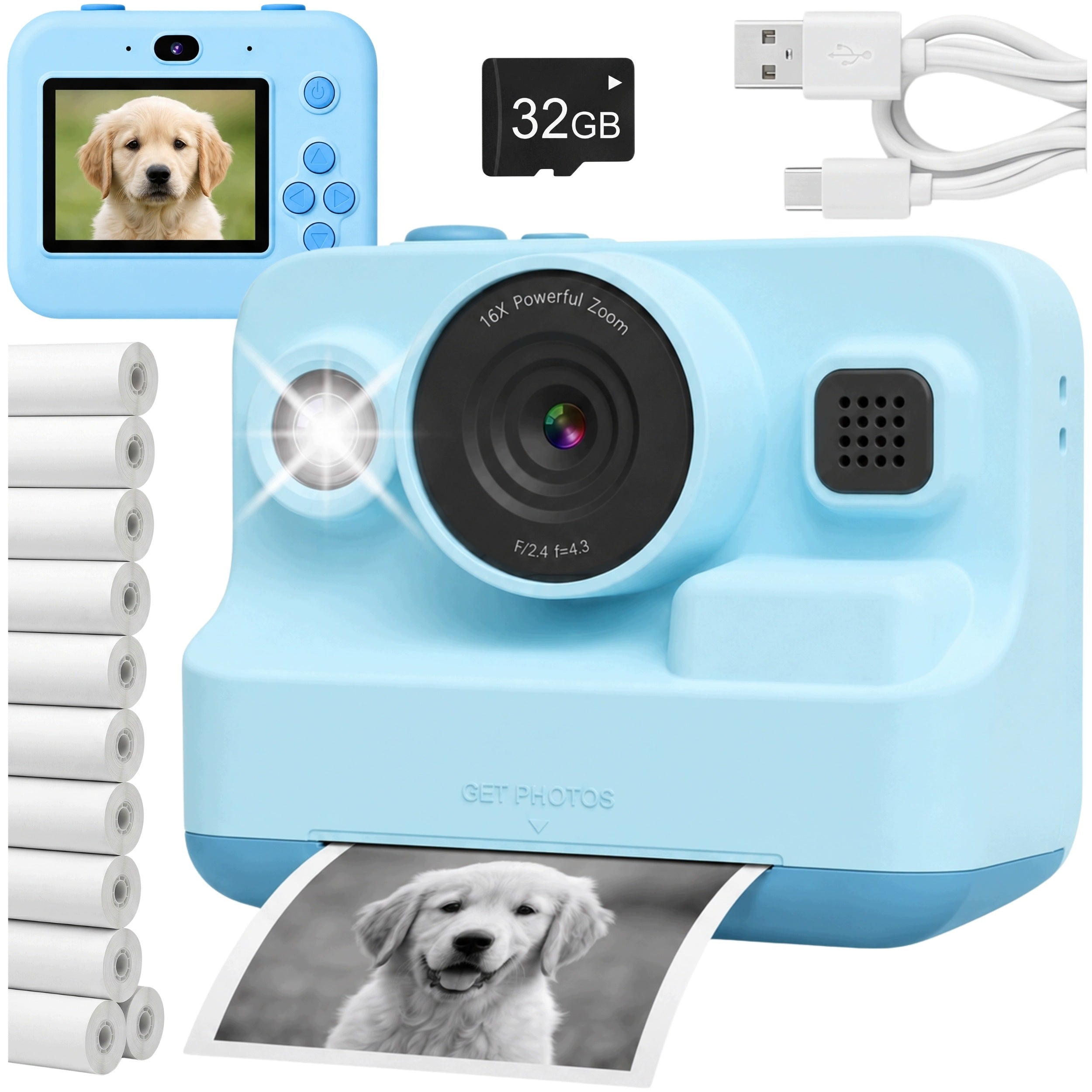 DIGITAL CAMERA FOR CHILDREN INSTANT PRINTING 12Mpx + 13 ROLLS CARD 32GB