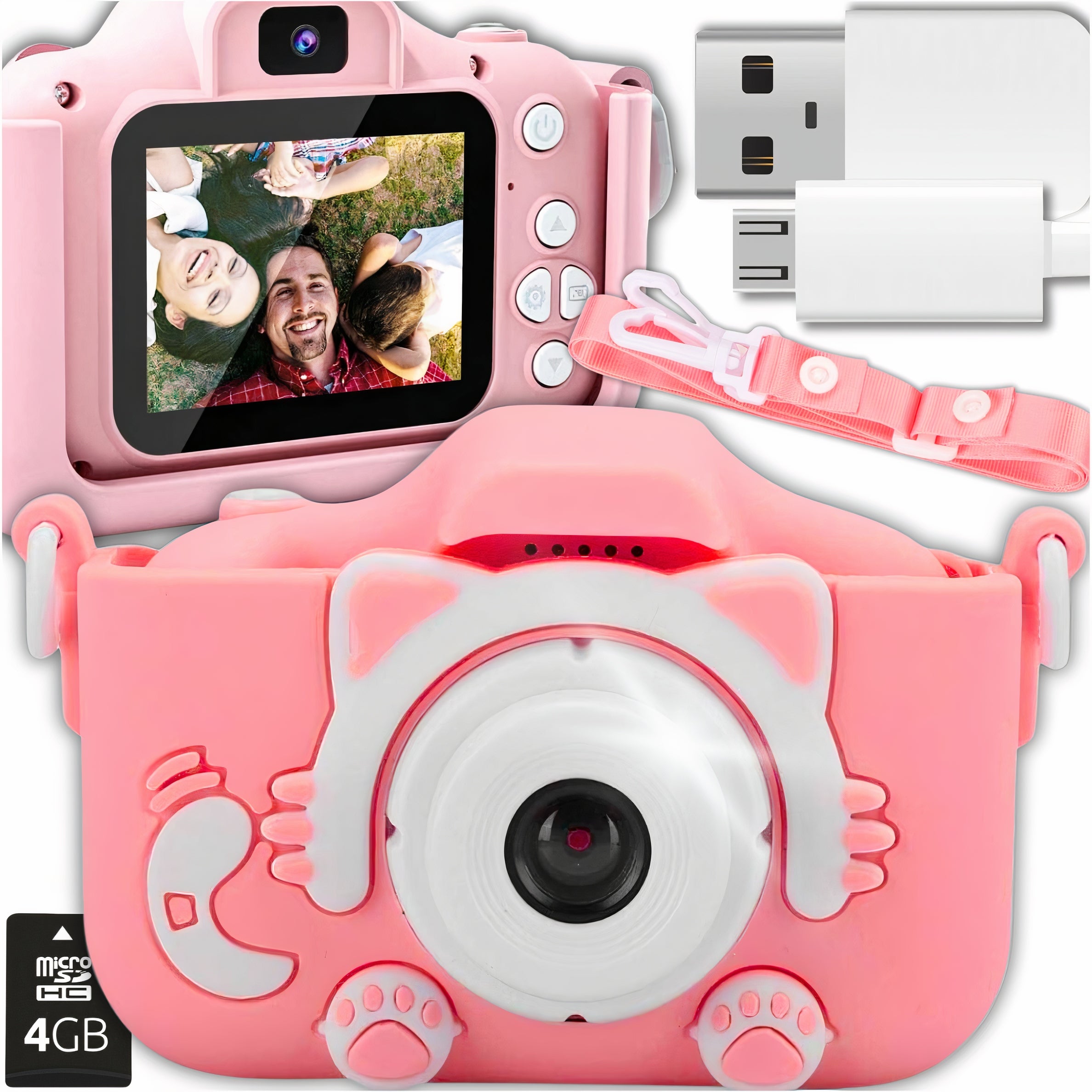 DIGITAL CAMERA FOR CHILDREN KITTEN FULL HD 3MPX GAME CAMERA + 4GB CARD SET Manufacturer code APARAT CYFROWY RÓŻOWY ZESTAW MEMFLOW