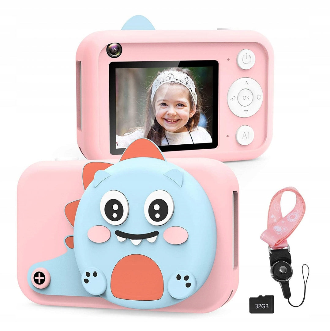DIGITAL CAMERA FOR CHILDREN Photo + CARD 32GB PINK DINOSAUR SET