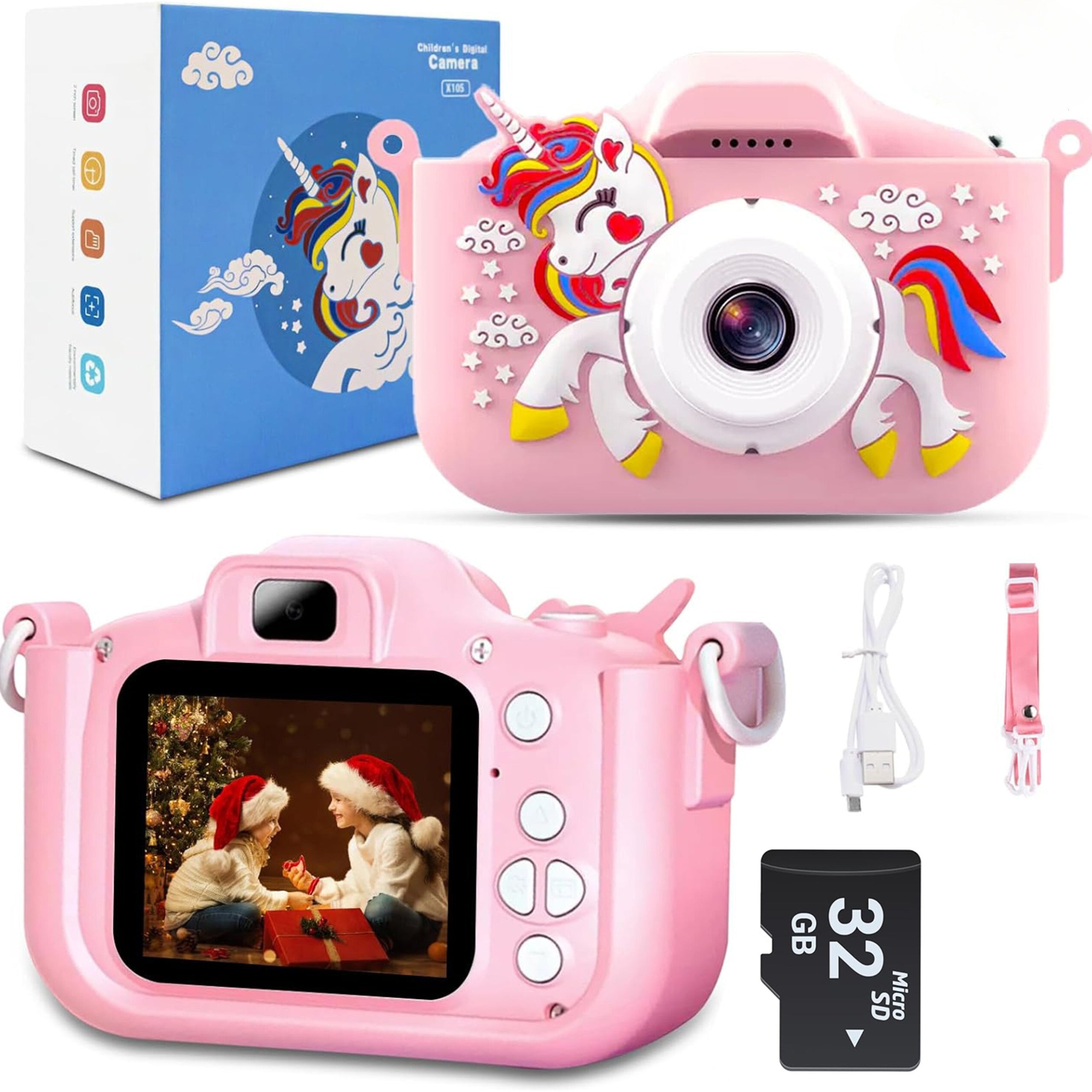 DIGITAL CAMERA FOR CHILDREN UNICORN 48Mpx SELFIE CAMERA+CARD 32GB MENU PL