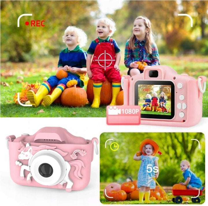 DIGITAL CAMERA FOR CHILDREN UNICORN PINK VIDEO FULL HD + GAMES +LEAD Manufacturer code CYFROWY DLA DZIECI JEDNOROŻEC WIDEO HD +GRY