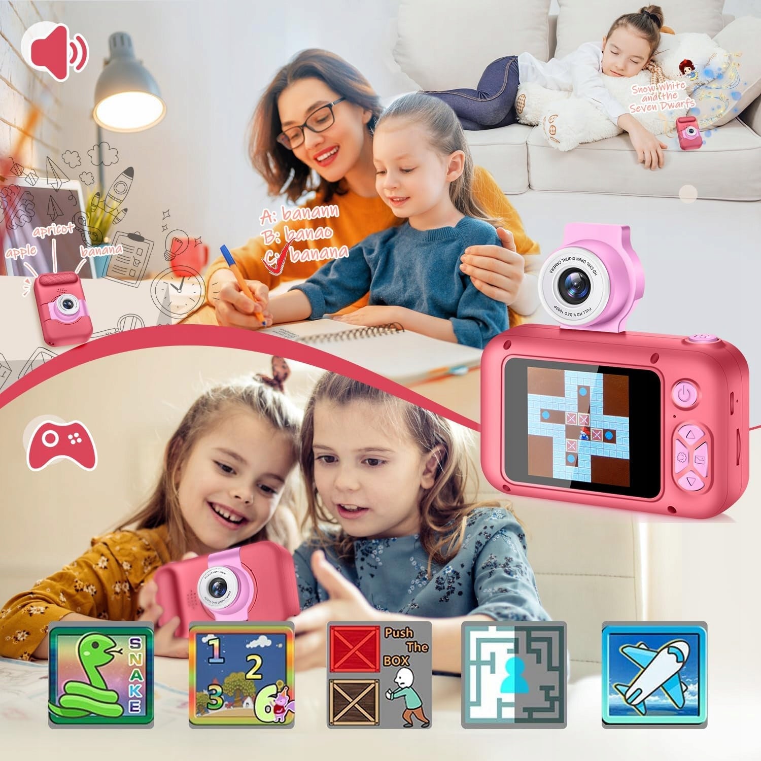DIGITAL CAMERA FOR CHILDREN WITH 180°Flip LENS AND 2,4' PINK SCREEN Manufacturer code APARAT CYFROWY Z OBIEKTYWEM 180°Flip SD 32GB