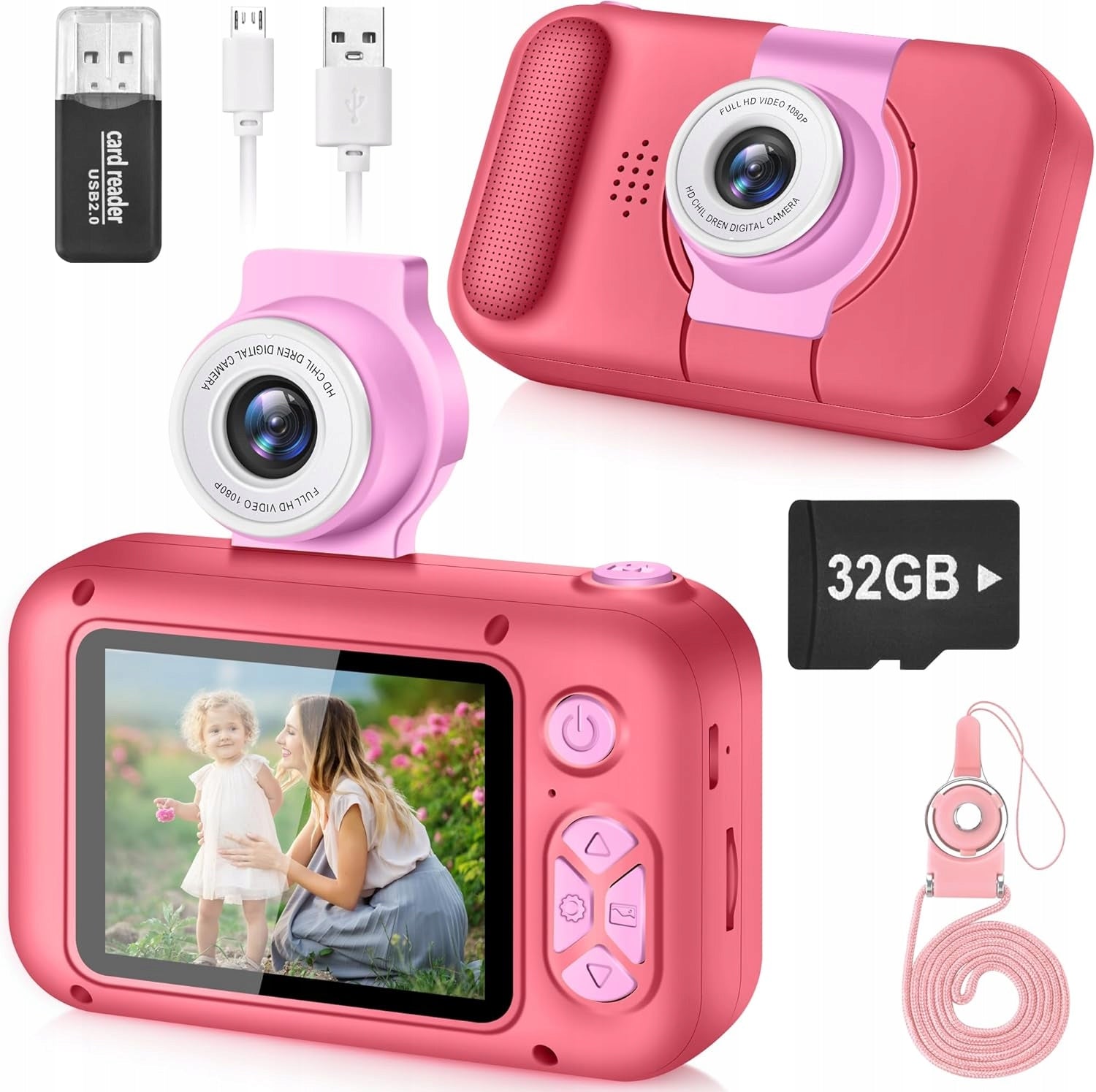 DIGITAL CAMERA FOR CHILDREN WITH 180°Flip LENS AND 2,4' PINK SCREEN
