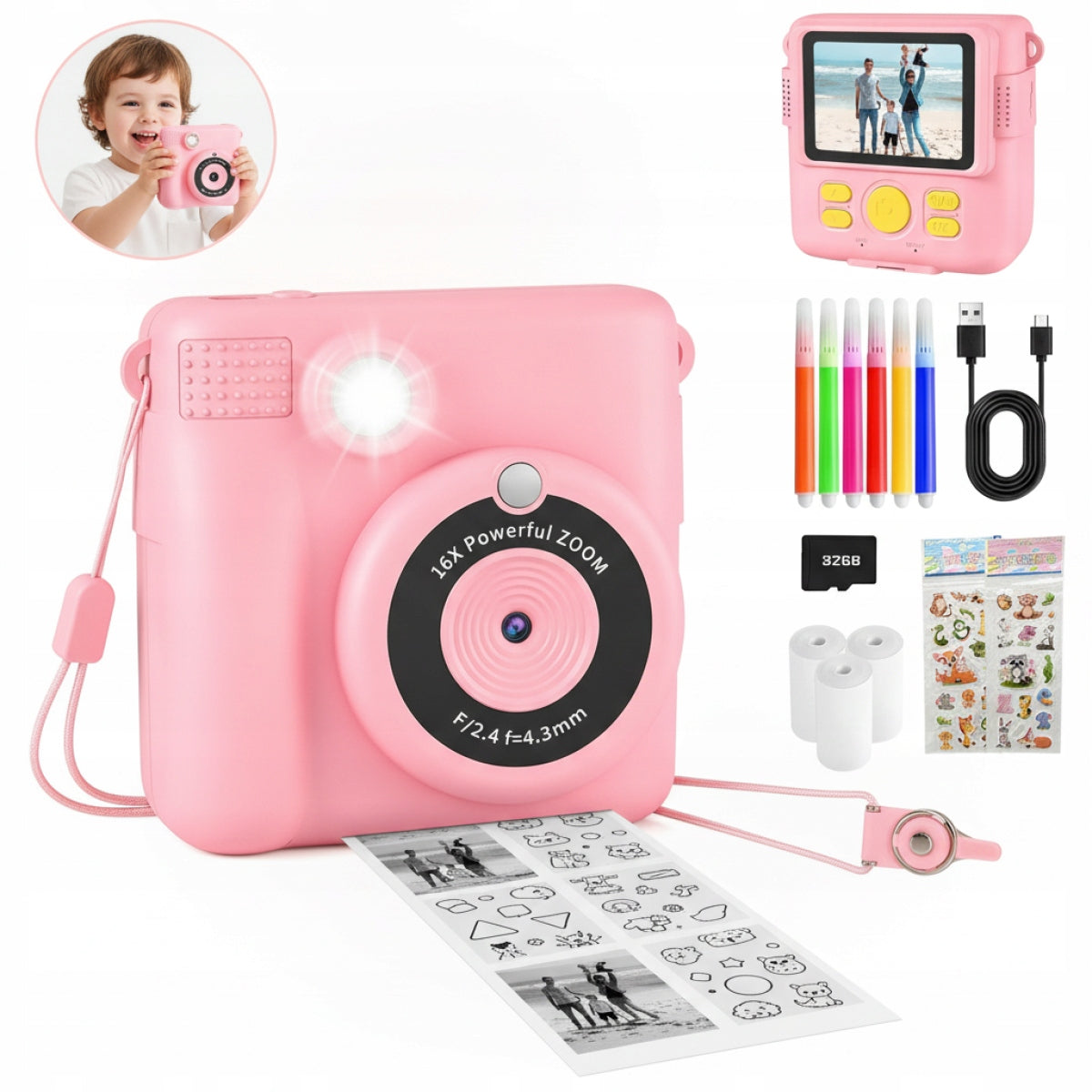 DIGITAL CAMERA FOR CHILDREN WITH INSTANT PRINTER + 3 ROLLS