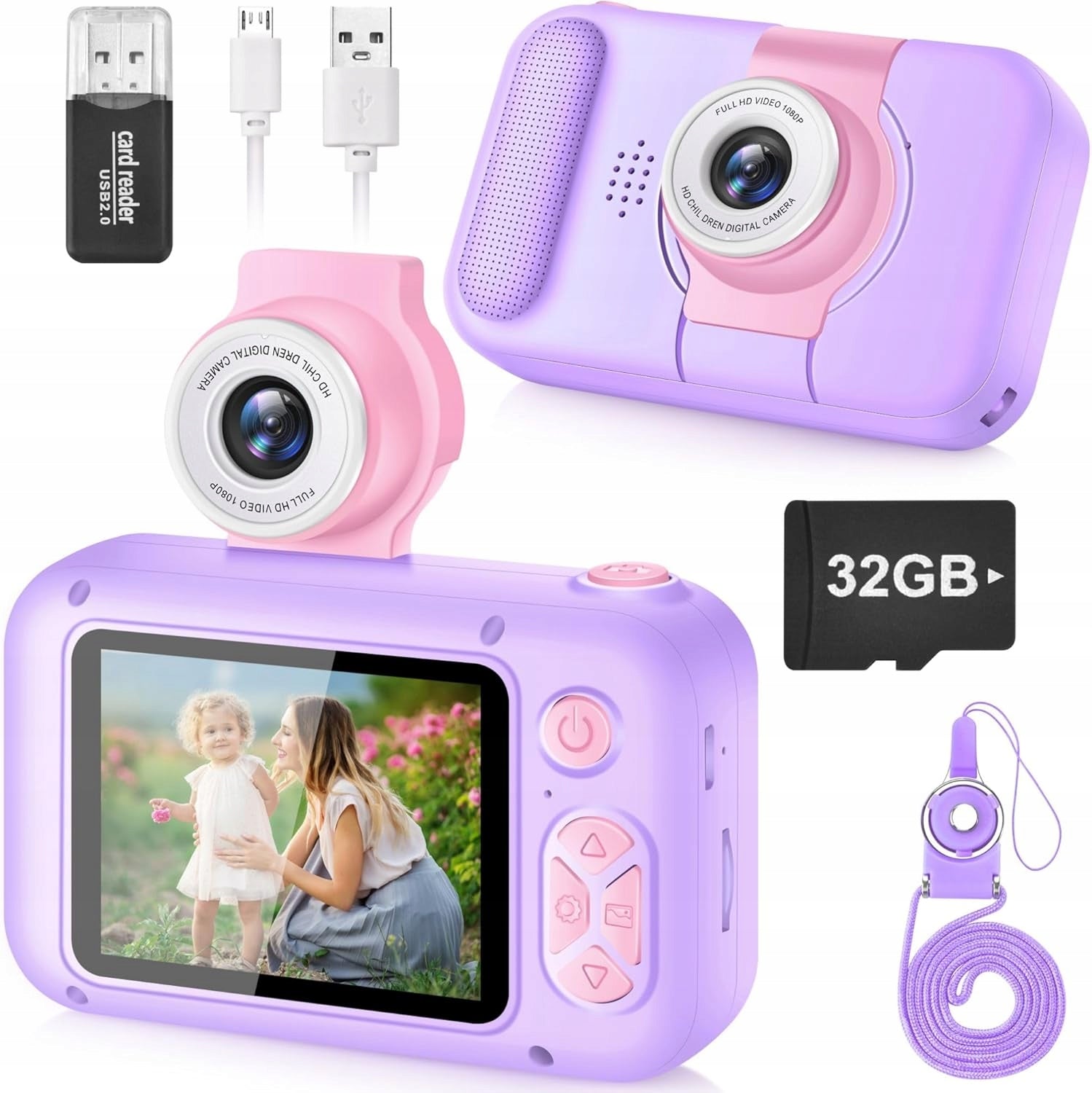 DIGITAL CAMERA FOR GIRLS 2,4 INCH SCREEN 32GB PERFECT GIFT PURPLE