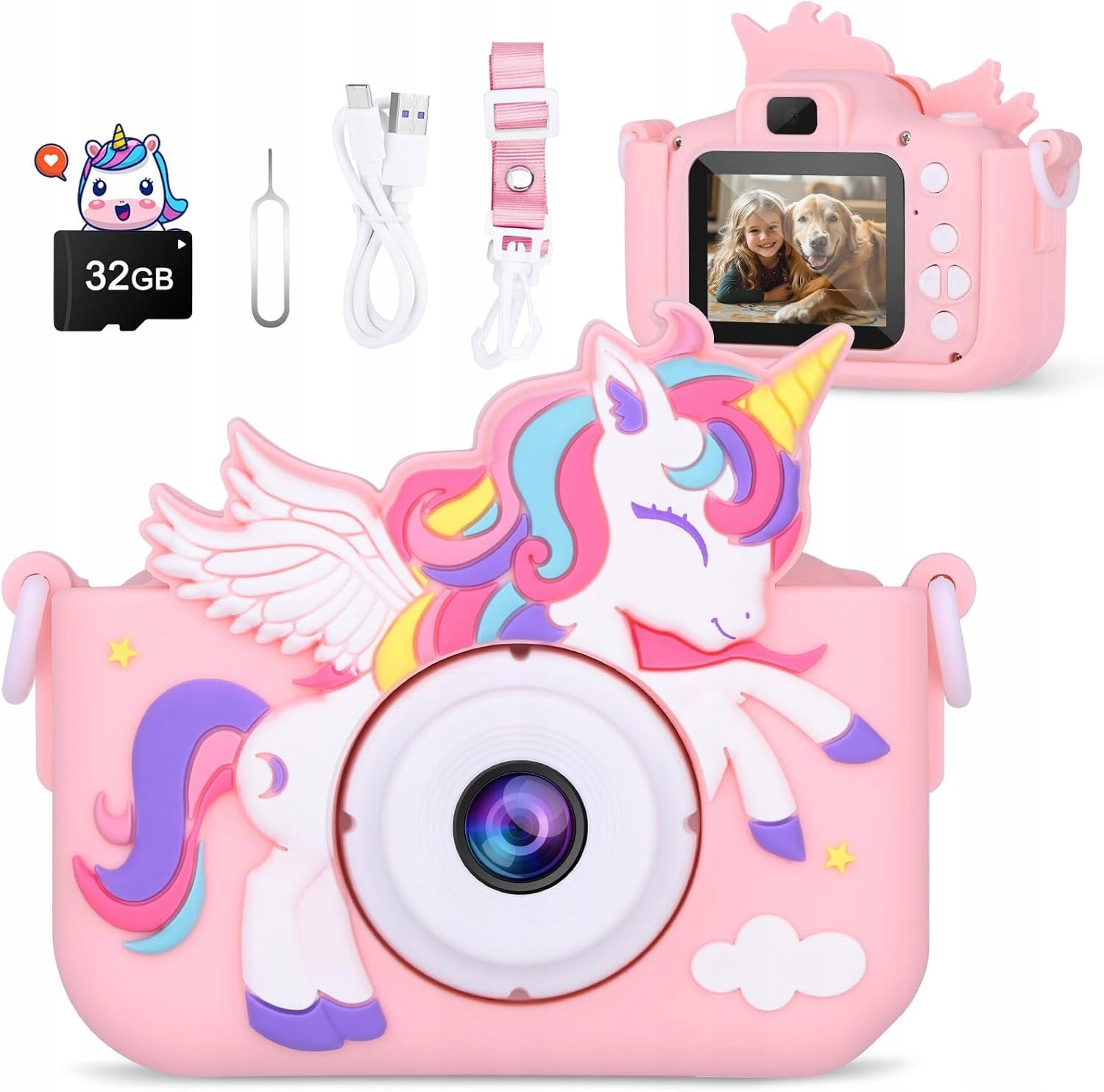 DIGITAL CAMERA FOR KIDS 32GB CAMERA TEEROK X10S UNICORN pink