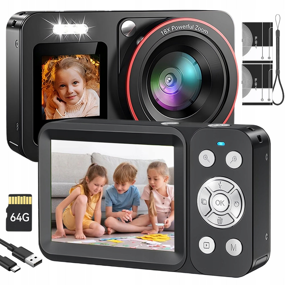 DIGITAL CAMERA HD 4K 64MP 64GB PORTABLE AUTOFOCUS GIFT 18X ZOOM BLACK