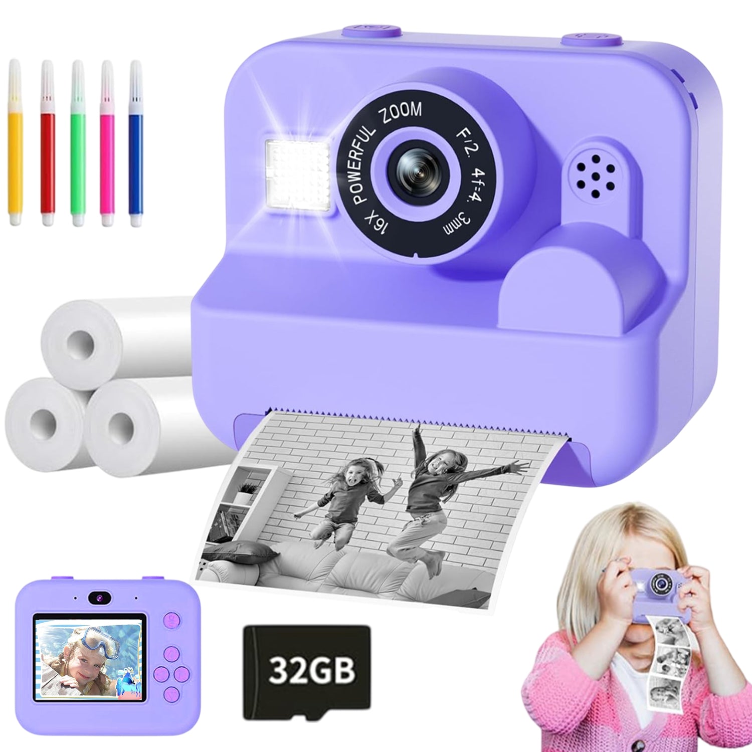 DIGITAL CAMERA INSTANT PRINTER FOR CHILDREN CHILD PHOTO 32GB