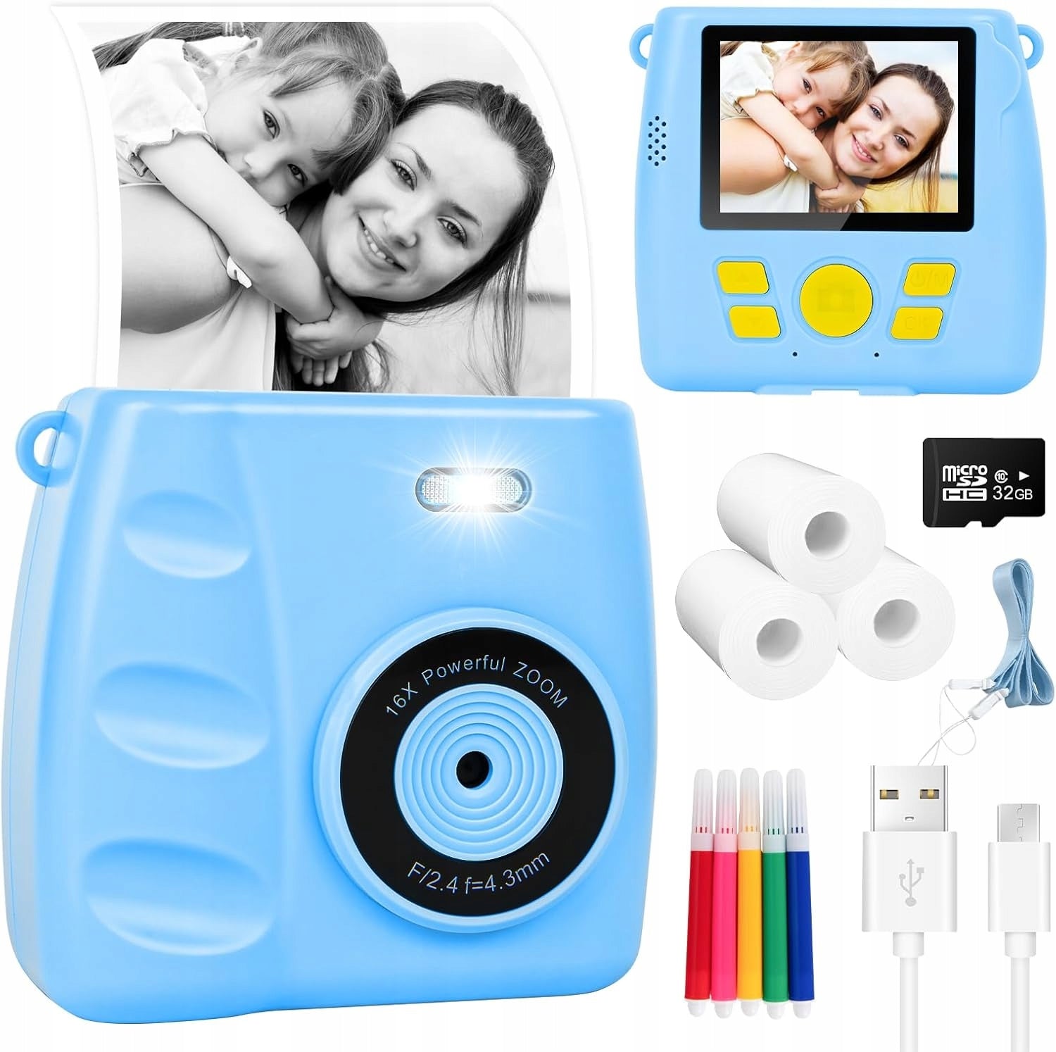 DIGITAL CAMERA INSTANT PRINTER FOR CHILDREN MINI PORTABLE BLUE