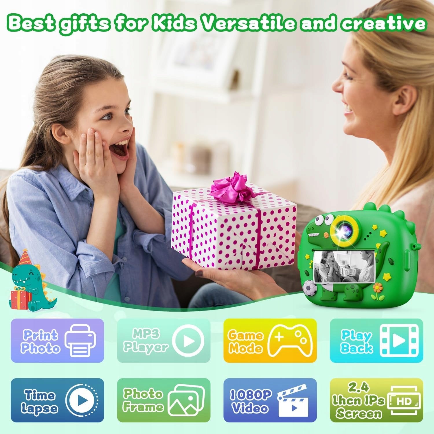 DIGITAL CAMERA KIDS 1080P HD PHOTO PRINTING 48MP DINOSAUR Brand no brand