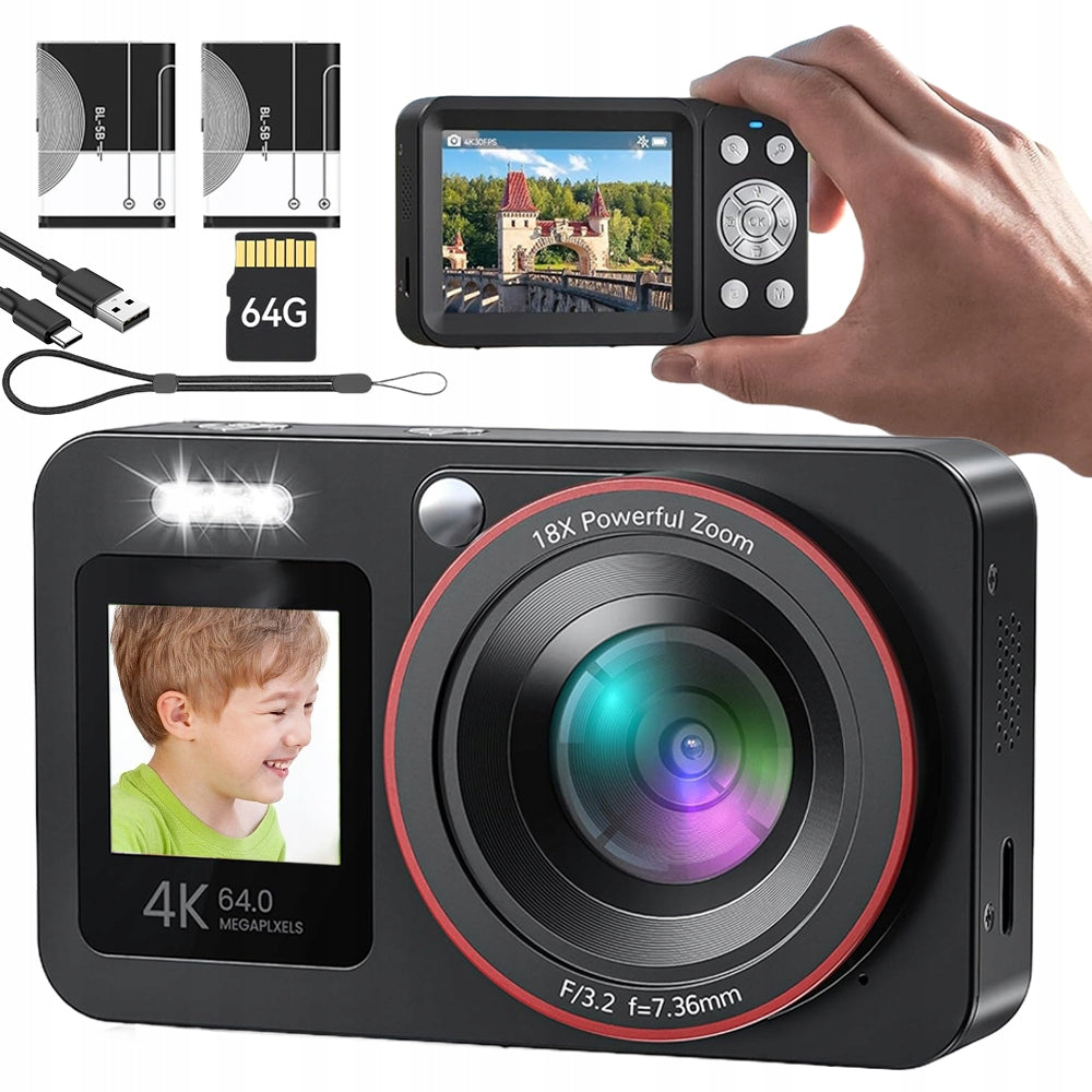 DIGITAL CAMERA PHOTOS 64MP VIDEOS 4K 18X ZOOM + 64GB CARD