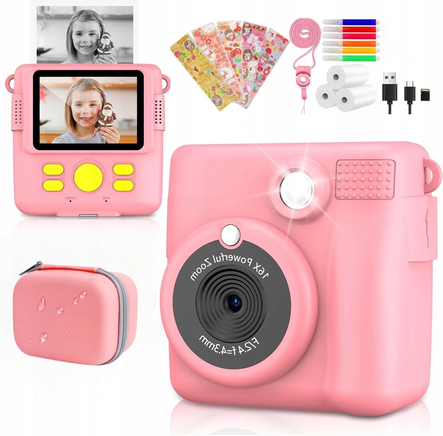 DIGITAL CAMERA PINK FOR CHILDREN MINI PRINTER+ 32 GB
