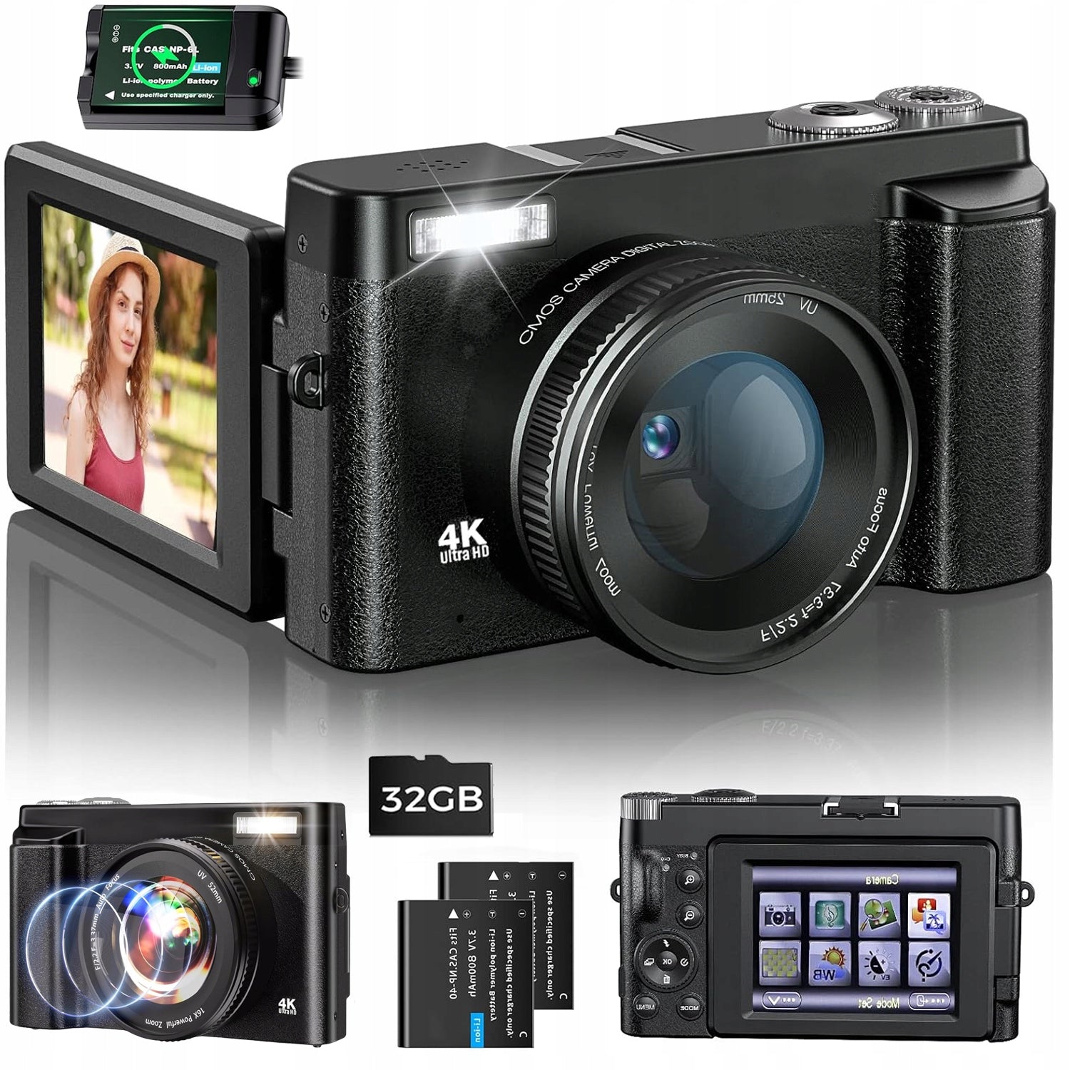 DIGITAL CAMERA SCREEN 3 INCH ROTATING 180° REAL-TIME RECORDING