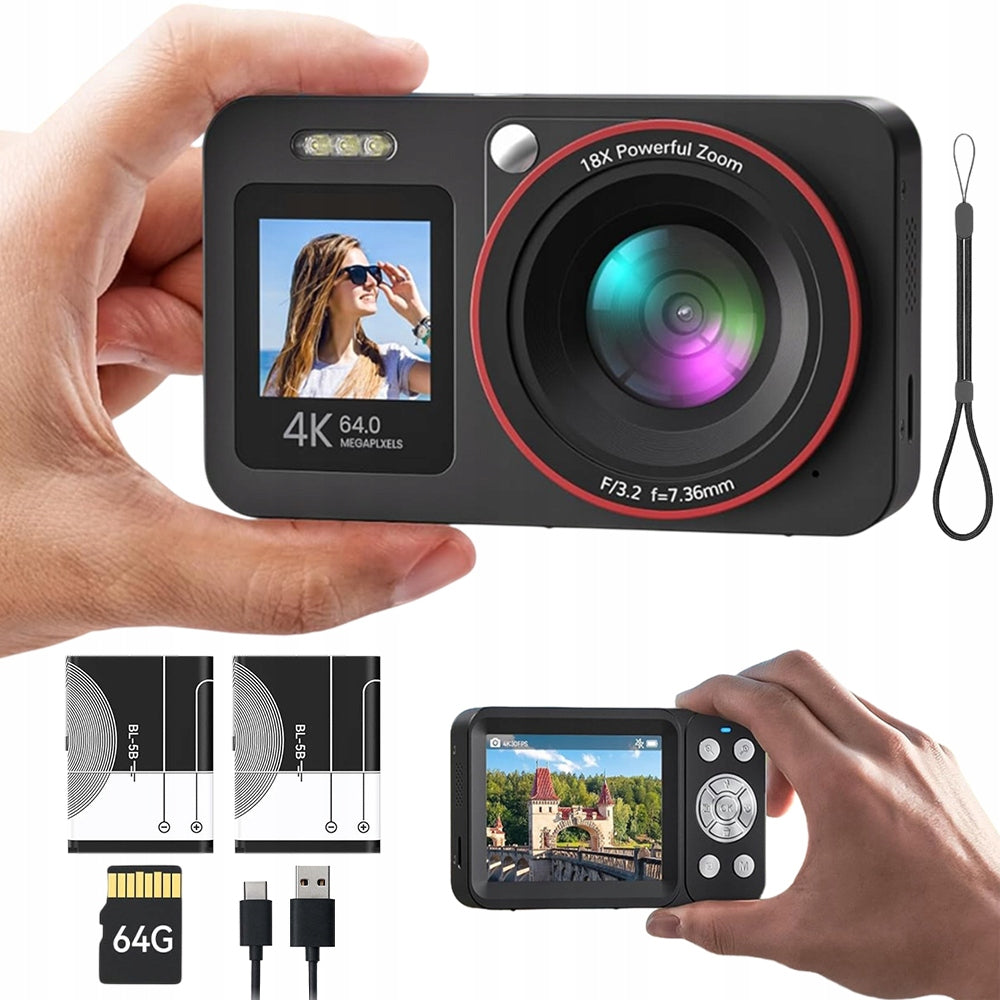 DIGITAL CAMERA WITH 2.8 INCH DISPLAY AND 4K 64MP ZOOM 18X SELFIE FUNCTION