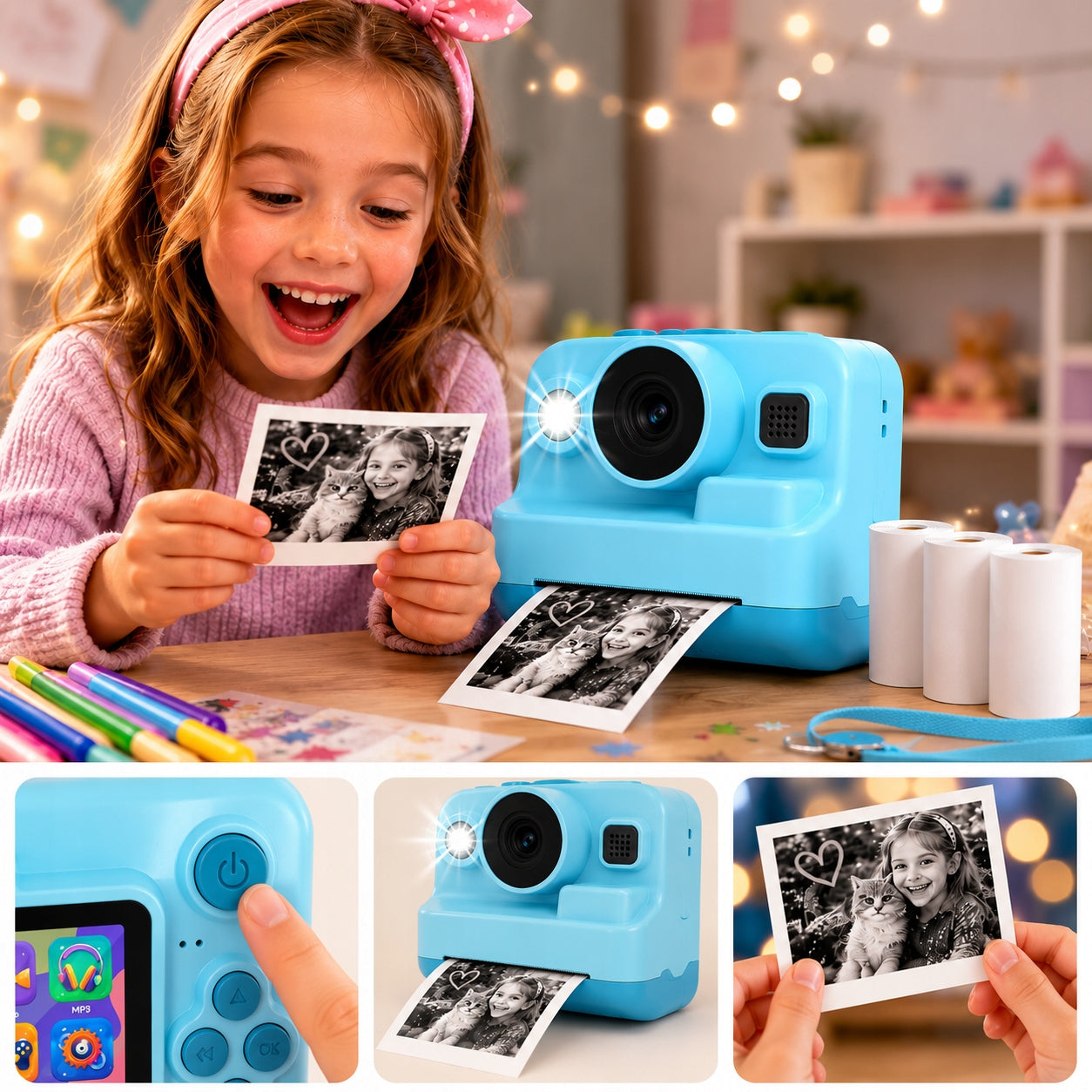 DIGITAL CAMERA WITH PRINTER FOR CHILDREN GAME CAMERA + ROLL CARD Manufacturer code KAMERA DLA DZIECI DRUKARKA GRY KARTA 32GB